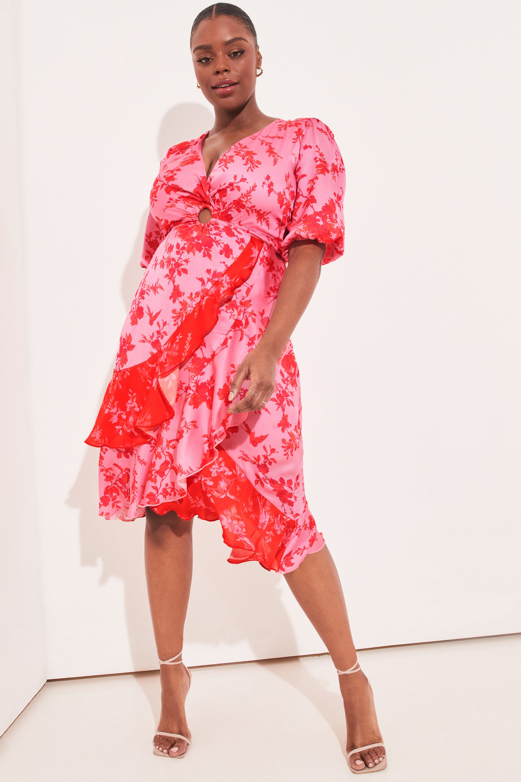 Lipsy pink ruffle dress outlet