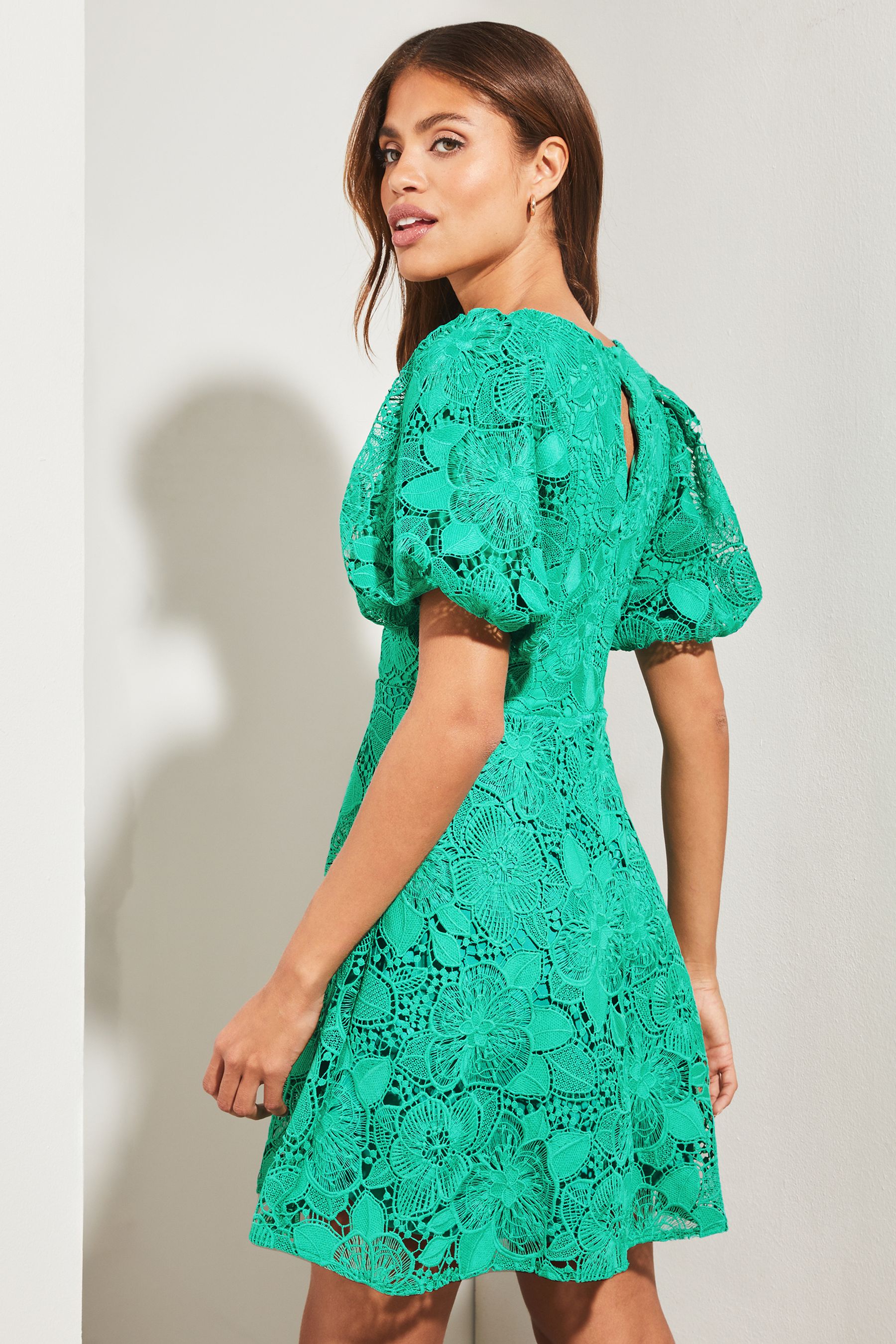 Lace mini skater dress outlet