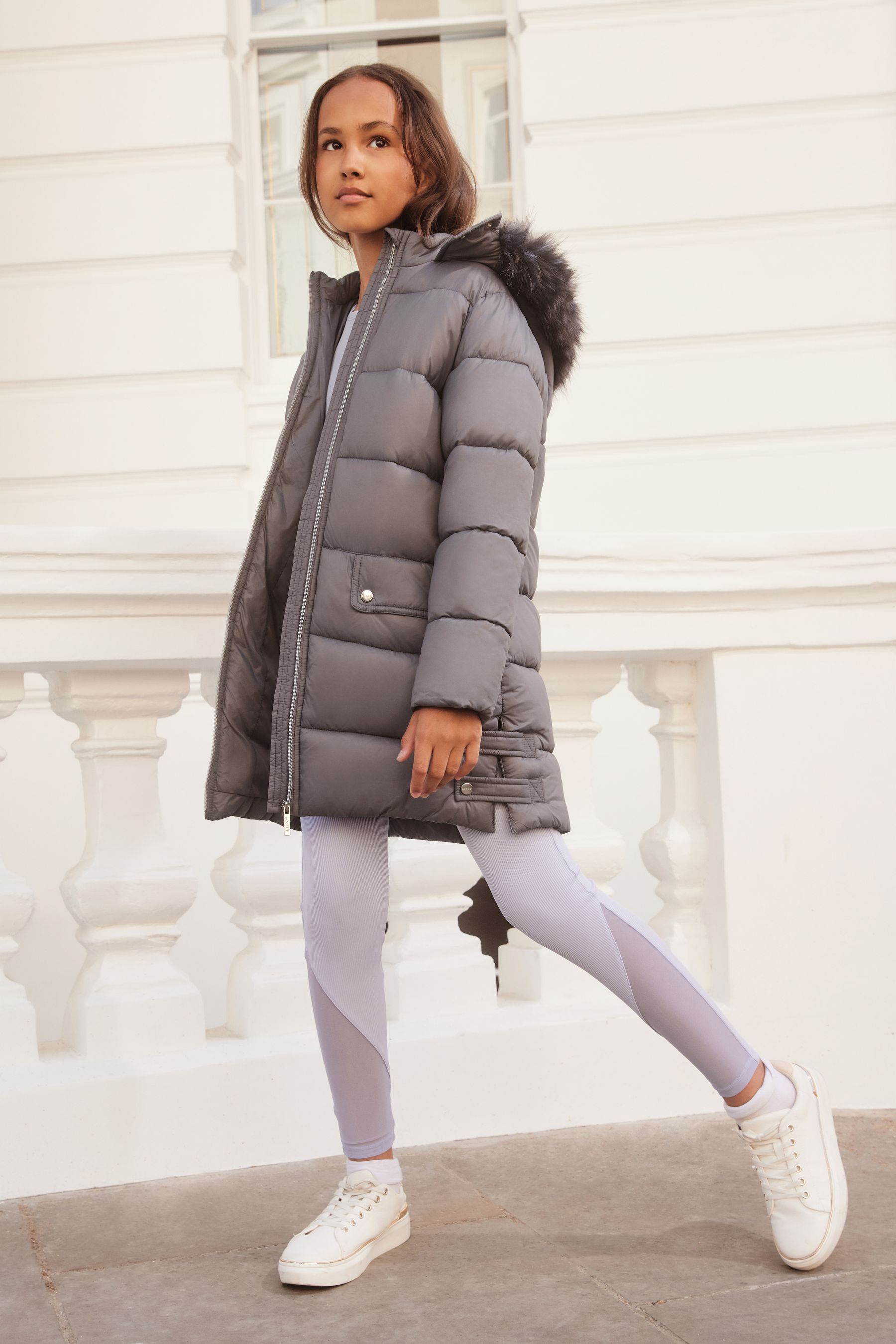 Buy Lipsy Grey Longline Duvet School Coat from Next Luxembourg