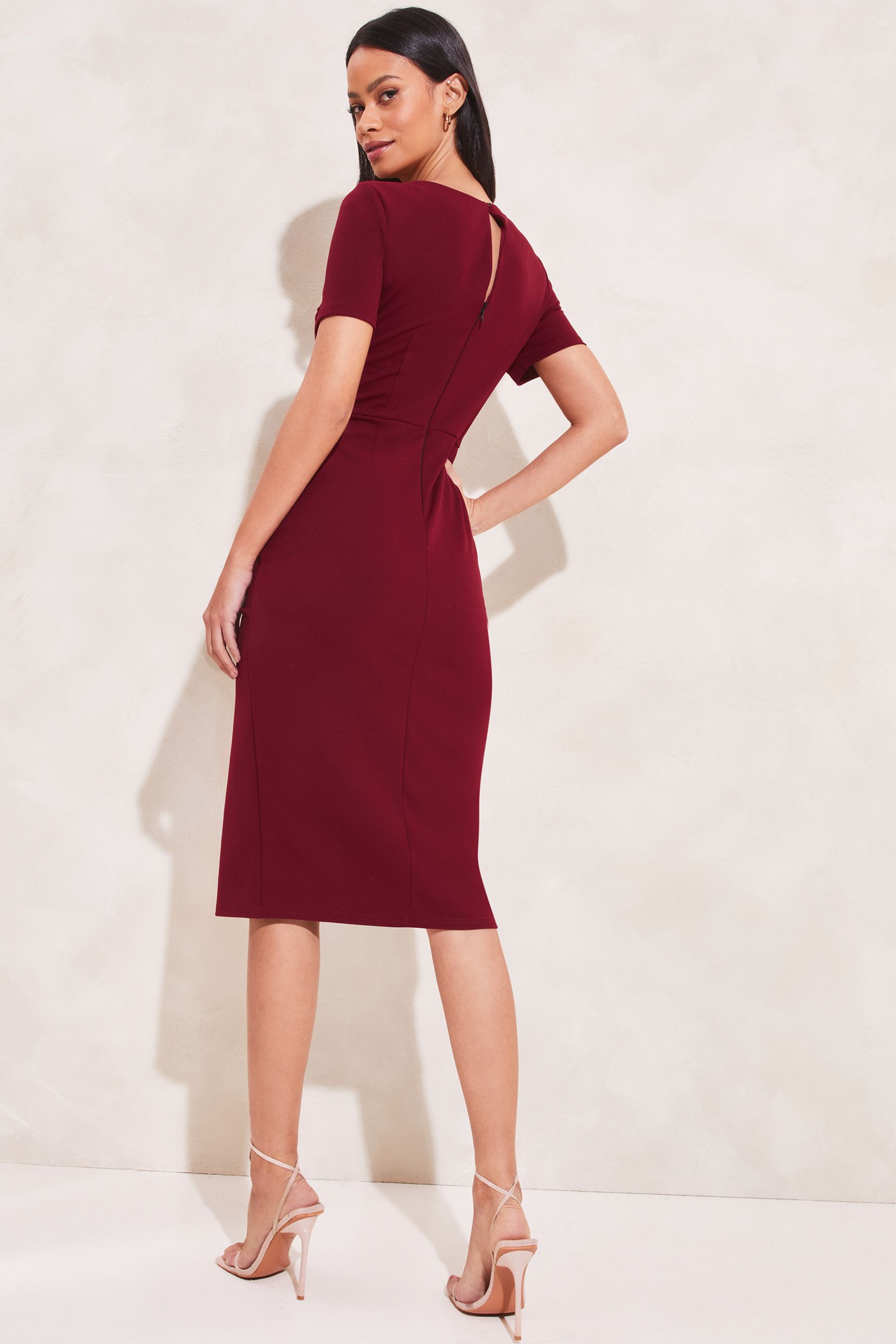 Buy Lipsy Red Short Sleeve Wrap Style Slit Front Bodycon Dress from Next Luxembourg