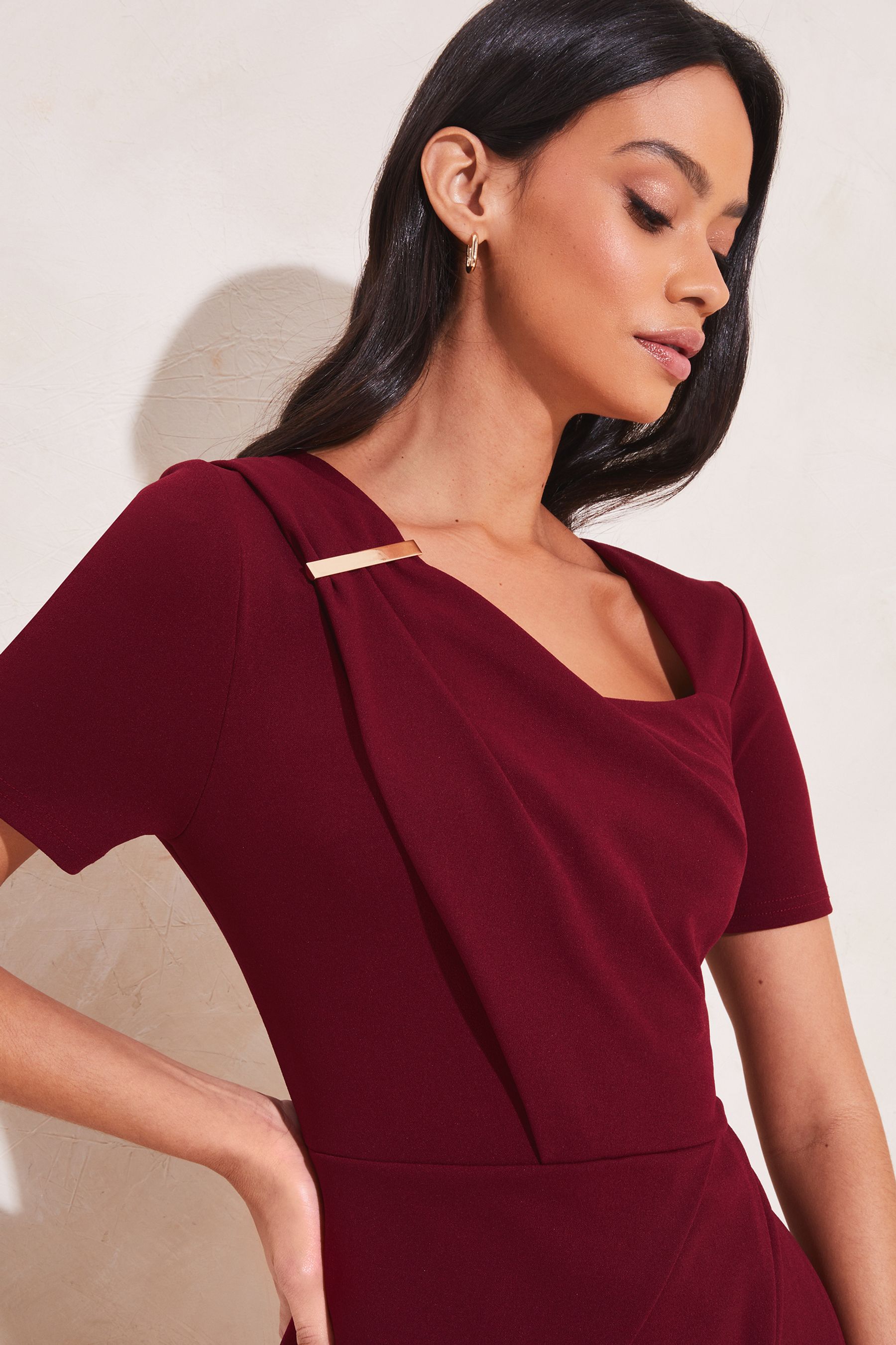 Buy Lipsy Red Short Sleeve Wrap Style Slit Front Bodycon Dress from Next Luxembourg