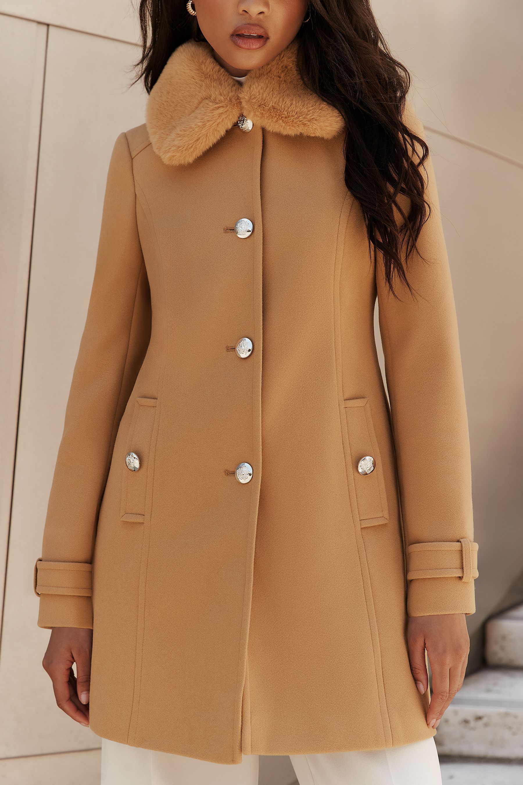 Man by lipsy faux fur collar military coat store