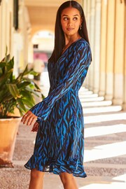 Sosandar Blue Wrap Front Dress - Image 4 of 5