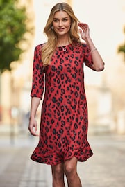 Sosandar Red Leopard Ruffle Hem Shift Dress - Image 3 of 6