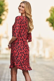 Sosandar Red Leopard Ruffle Hem Shift Dress - Image 4 of 6