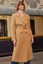 Love & Roses Camel Smart Double Breasted Belted Trench Coat - Image 2 of 4