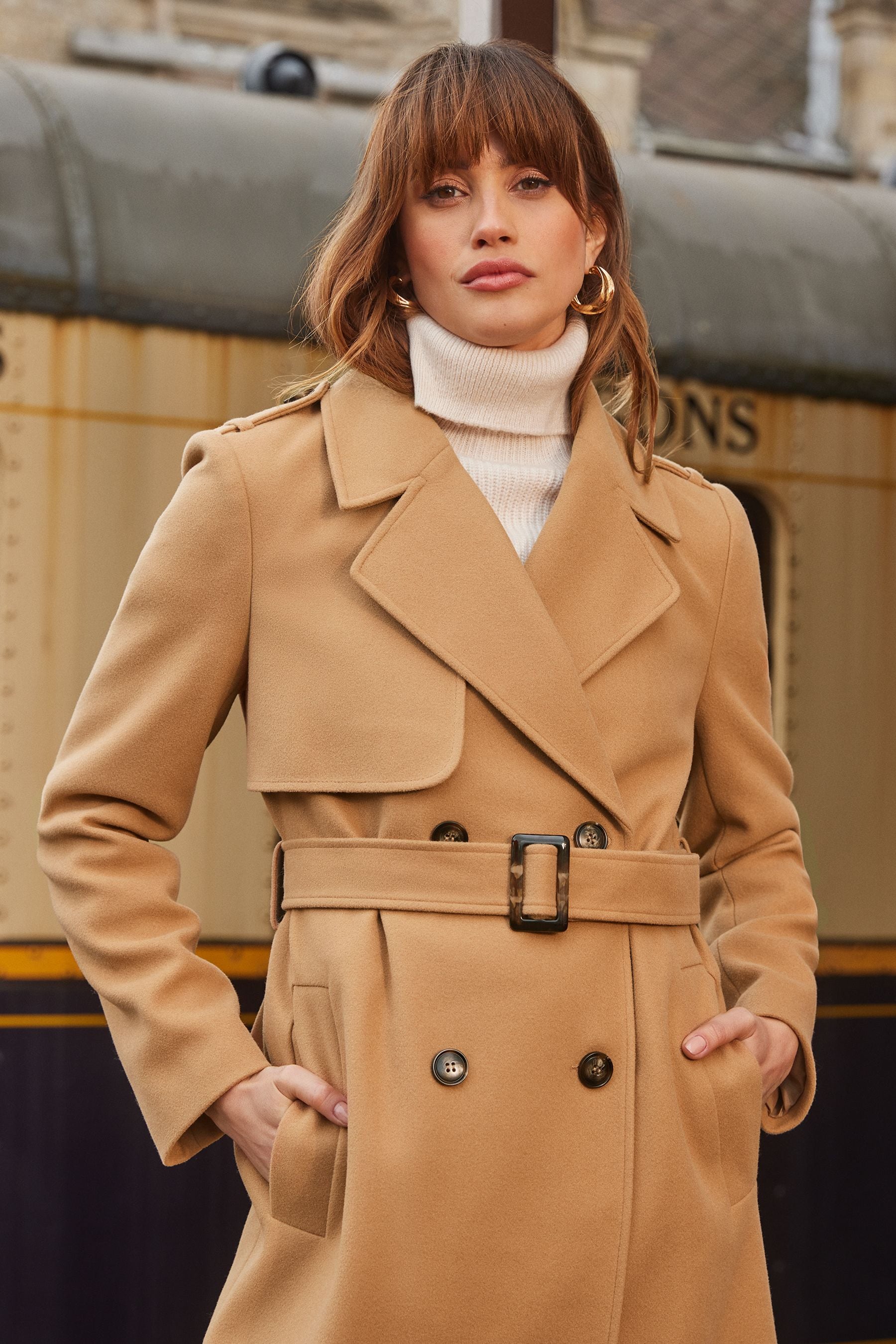 Buy Love Roses Camel Smart Double Breasted Belted Trench Coat from Next Belgium