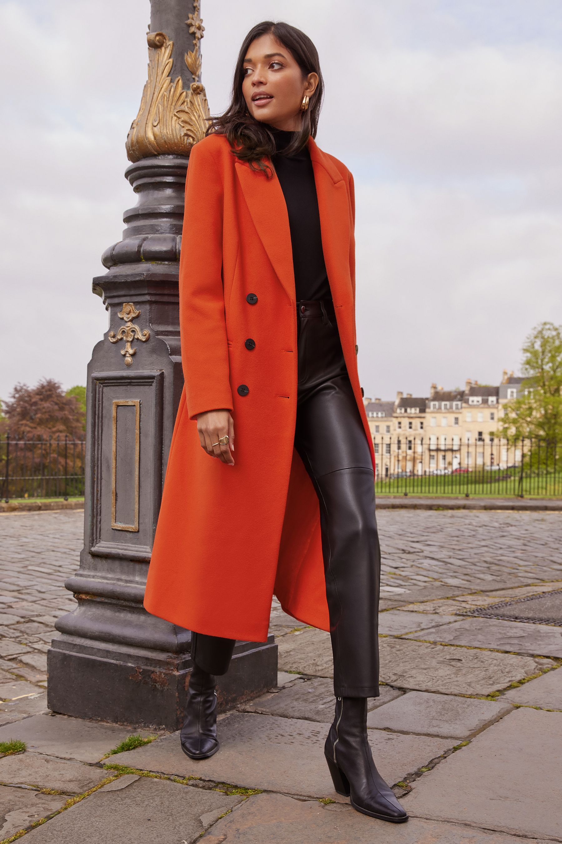 Love Roses Orange Double Breasted Smart Trench Coat