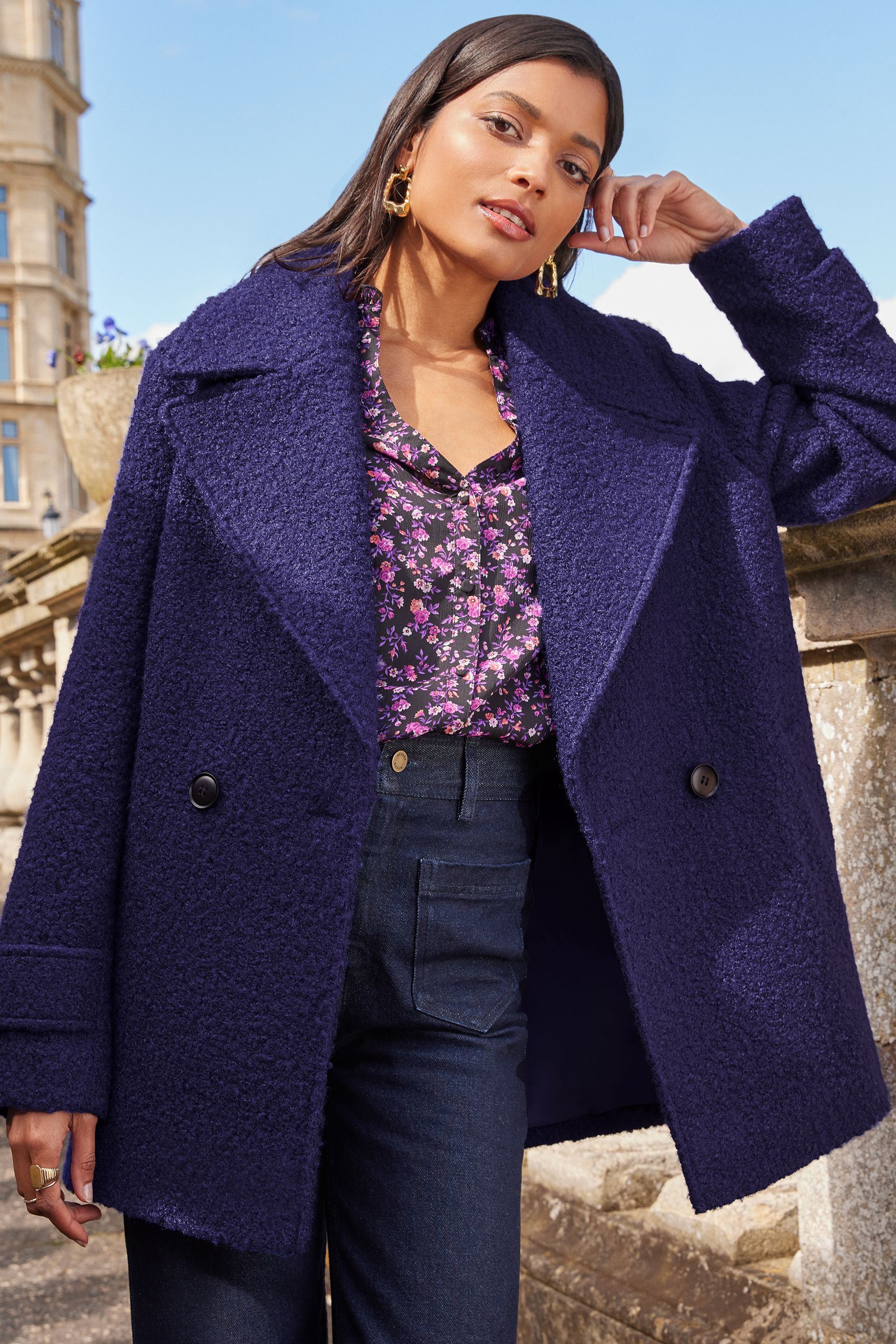 Buy Love Roses Purple Oversized Collar Boucle Pea Coat from Next Slovakia