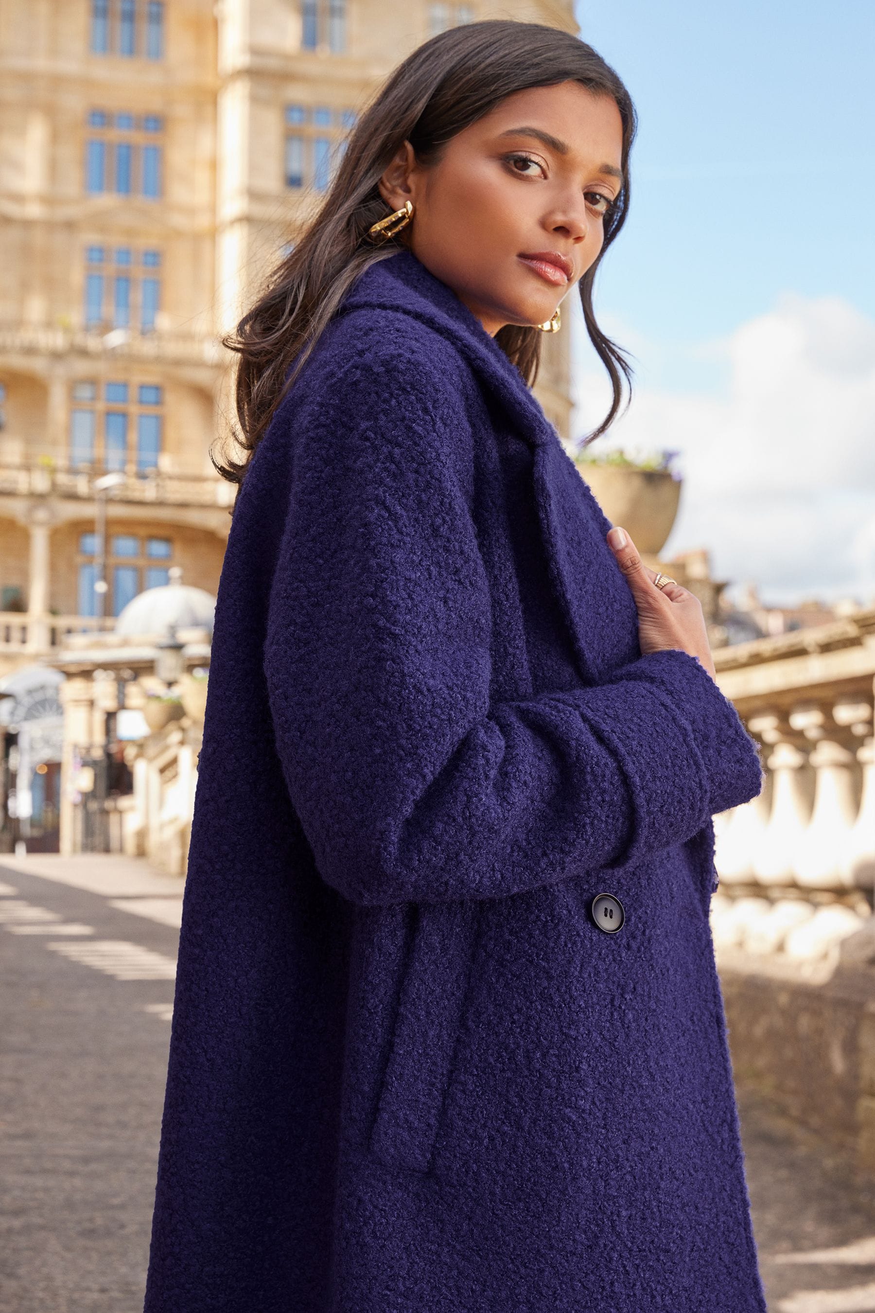 Buy Love Roses Purple Oversized Collar Boucle Pea Coat from Next Luxembourg