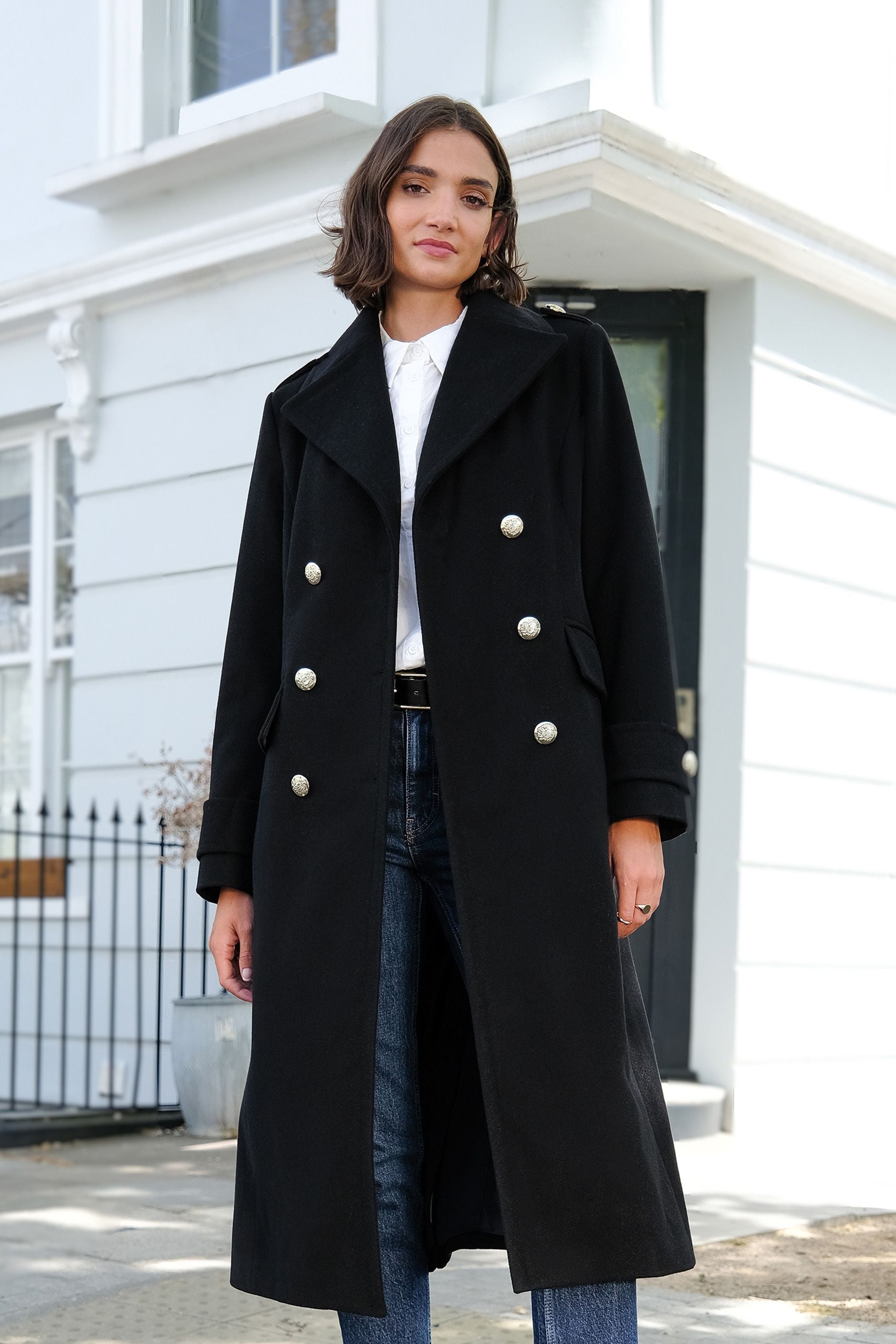 Long black military coat hot sale