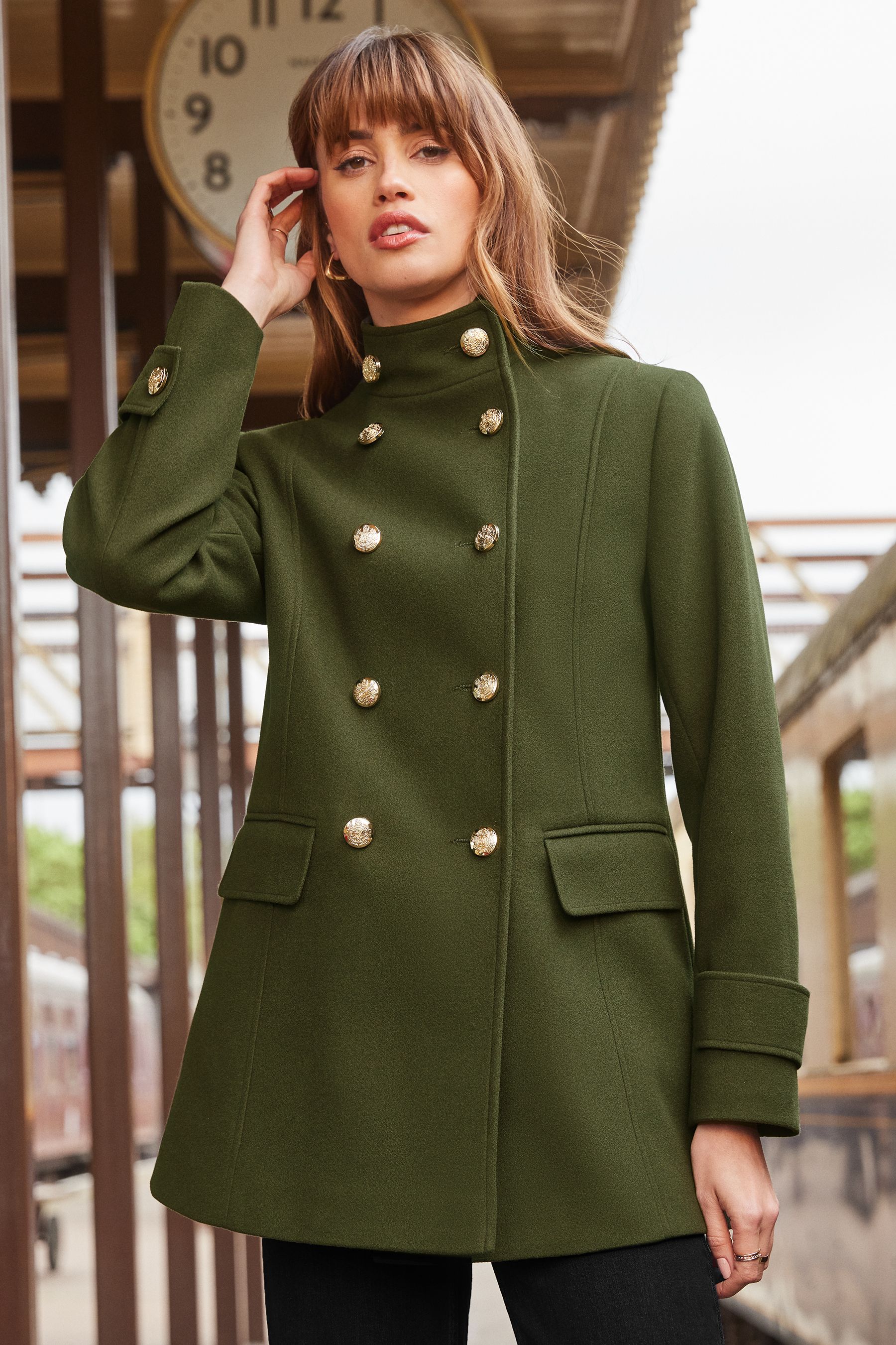 Double breasted military coat womens store