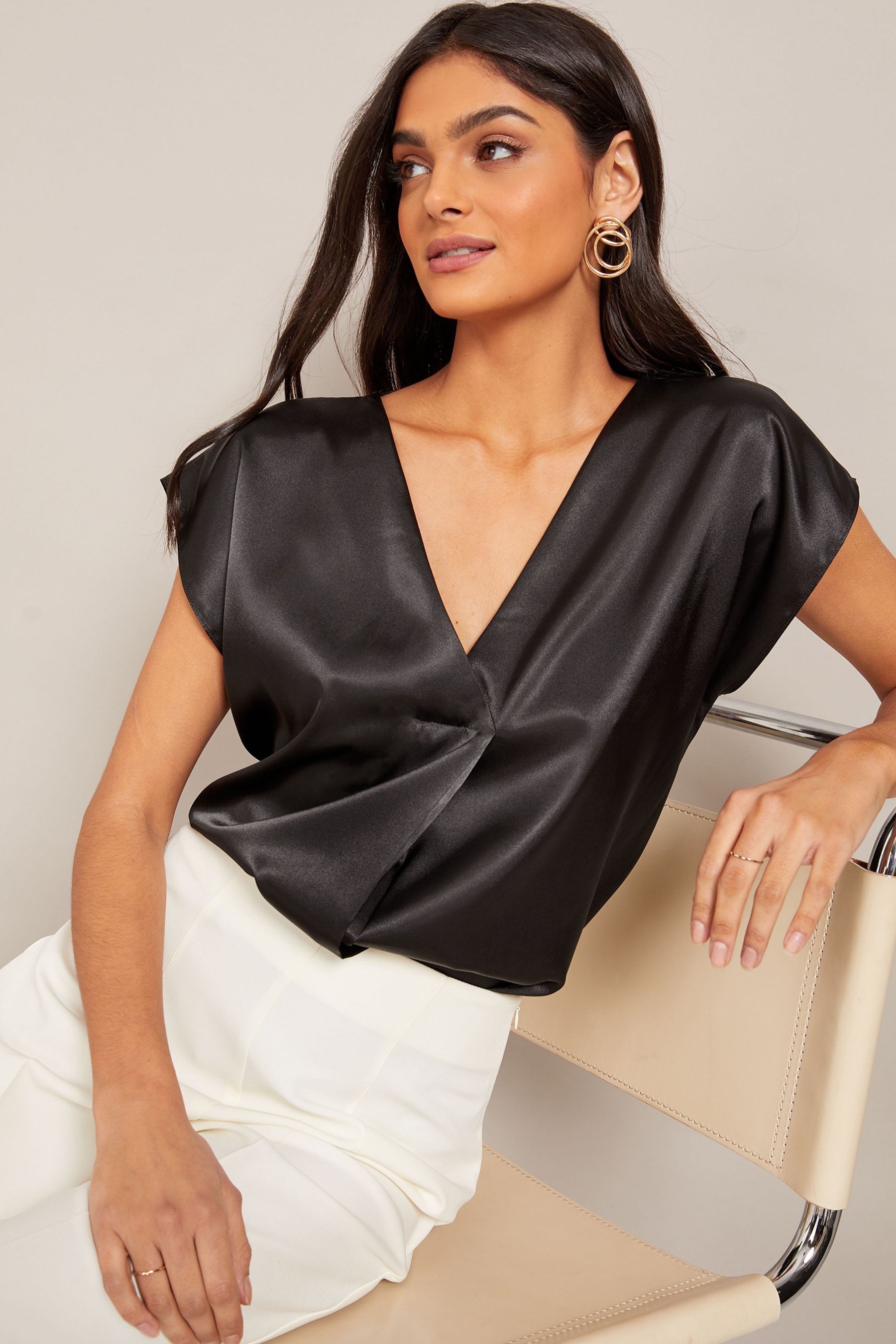 V neck satin blouse outlet