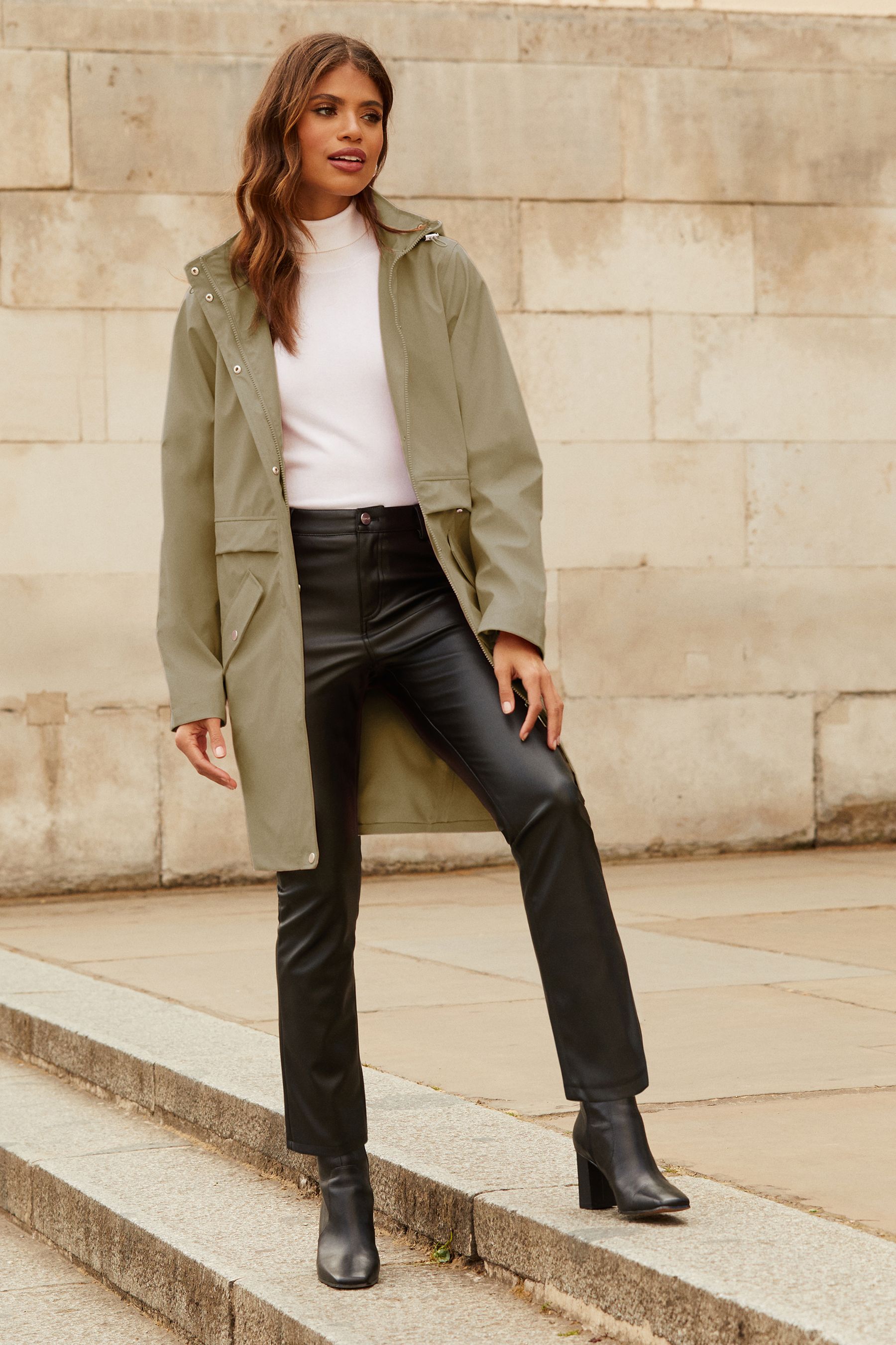 Buy Lipsy Khaki Green Rubberised Shower Resistant Rain Mac Coat from Next Luxembourg