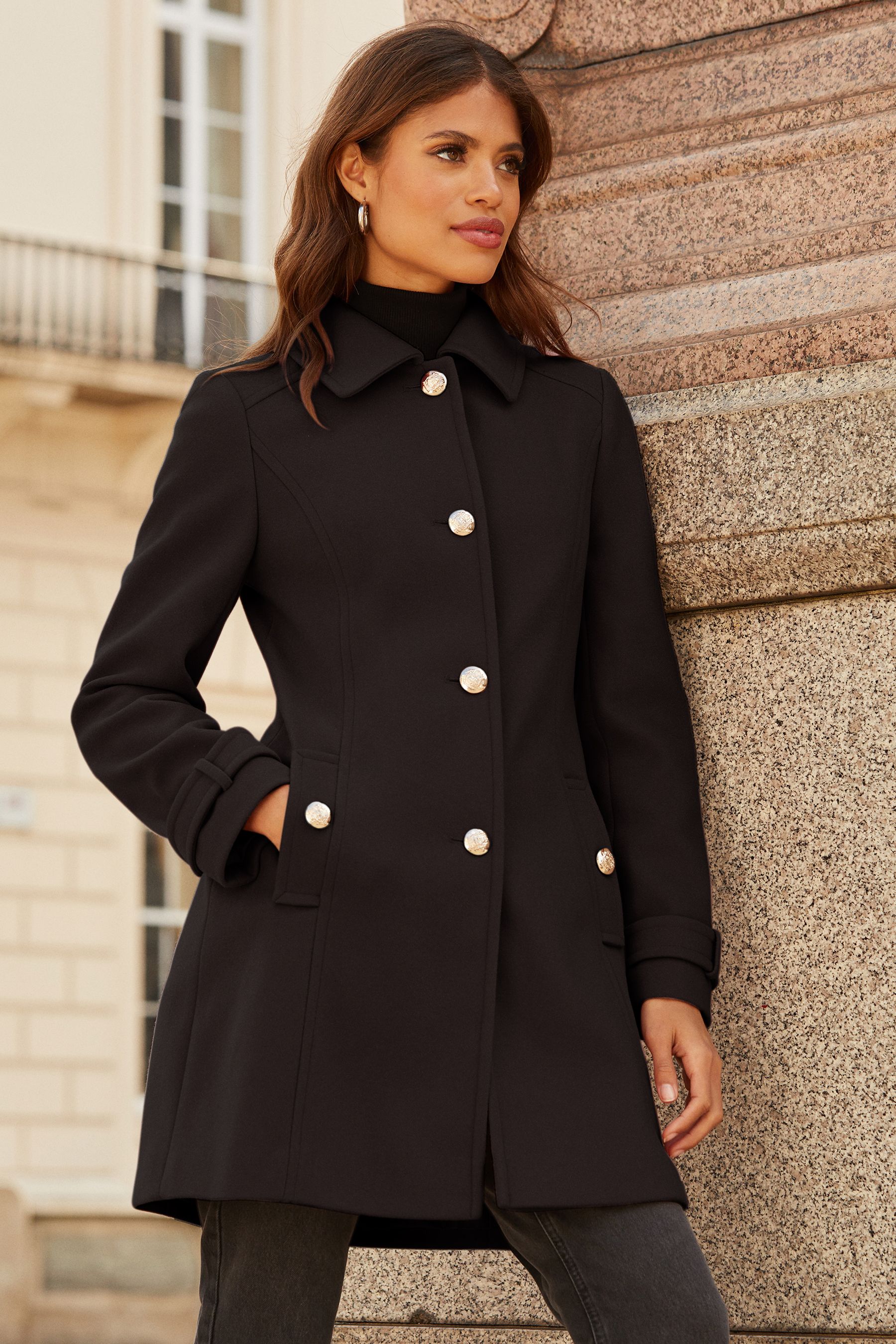 Petite black military coat deals