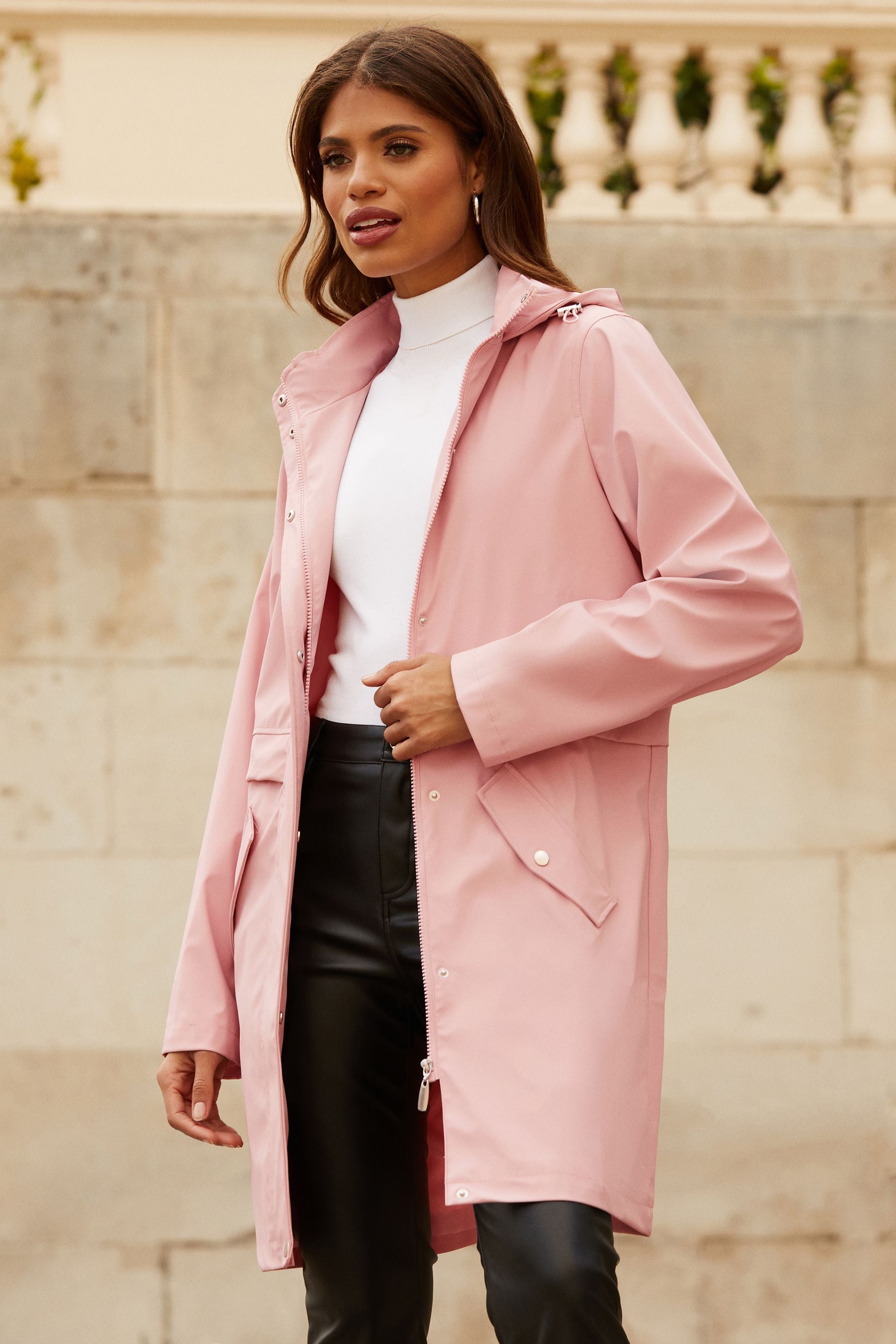 Pink rubberised rain mac store