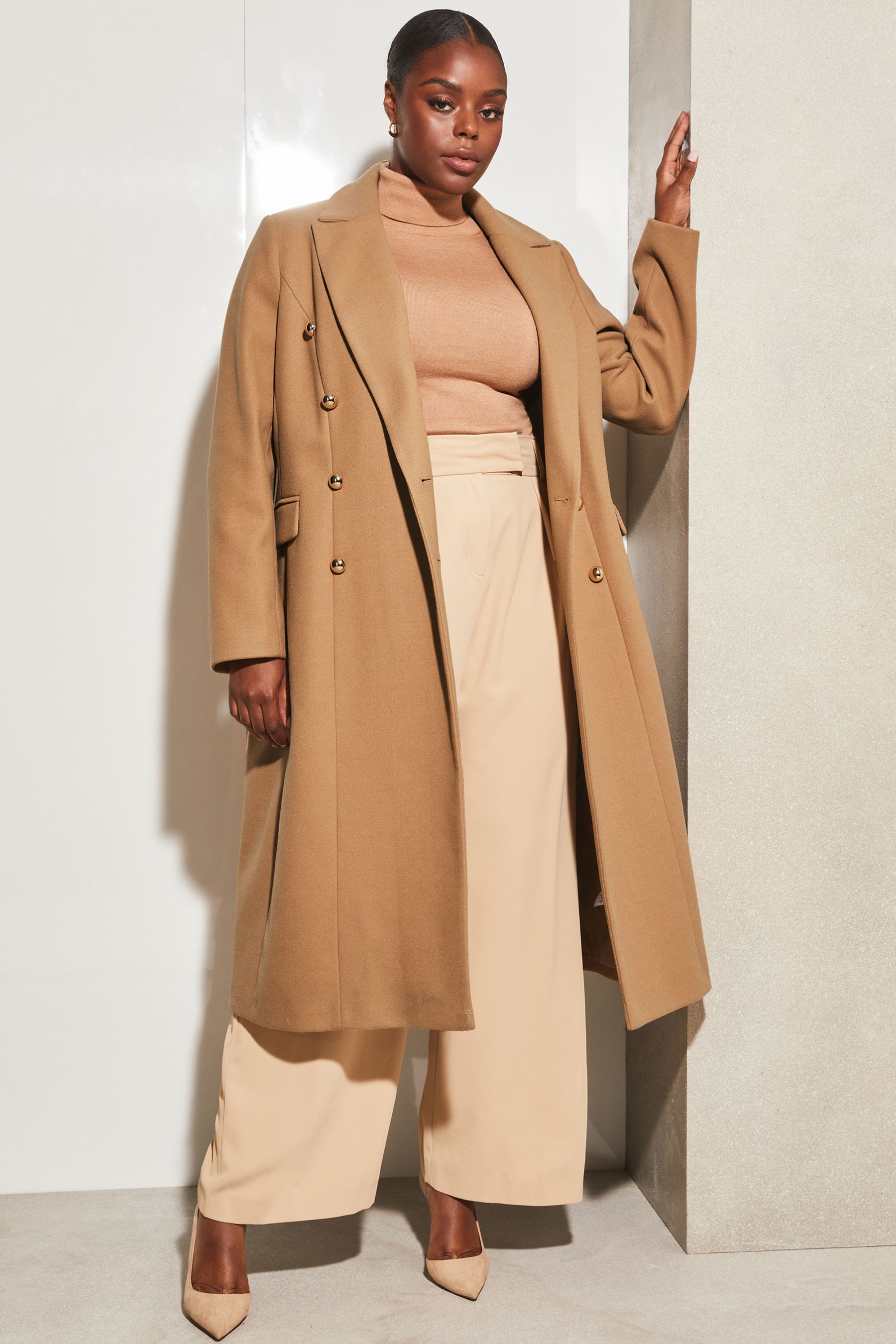 Double breasted camel hot sale