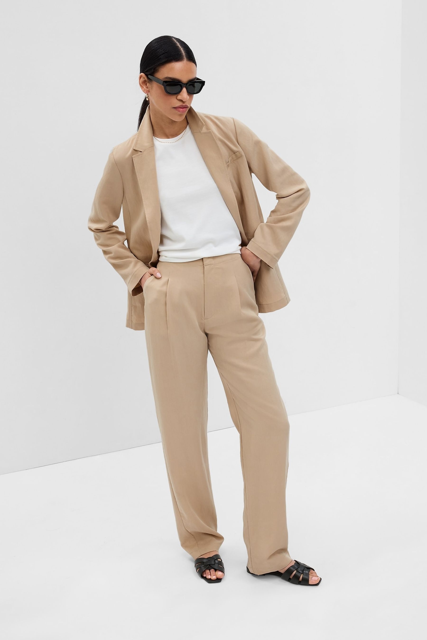 Buy Gap Beige High Waisted Tailored Wide Leg Suit Trousers from Next Ireland