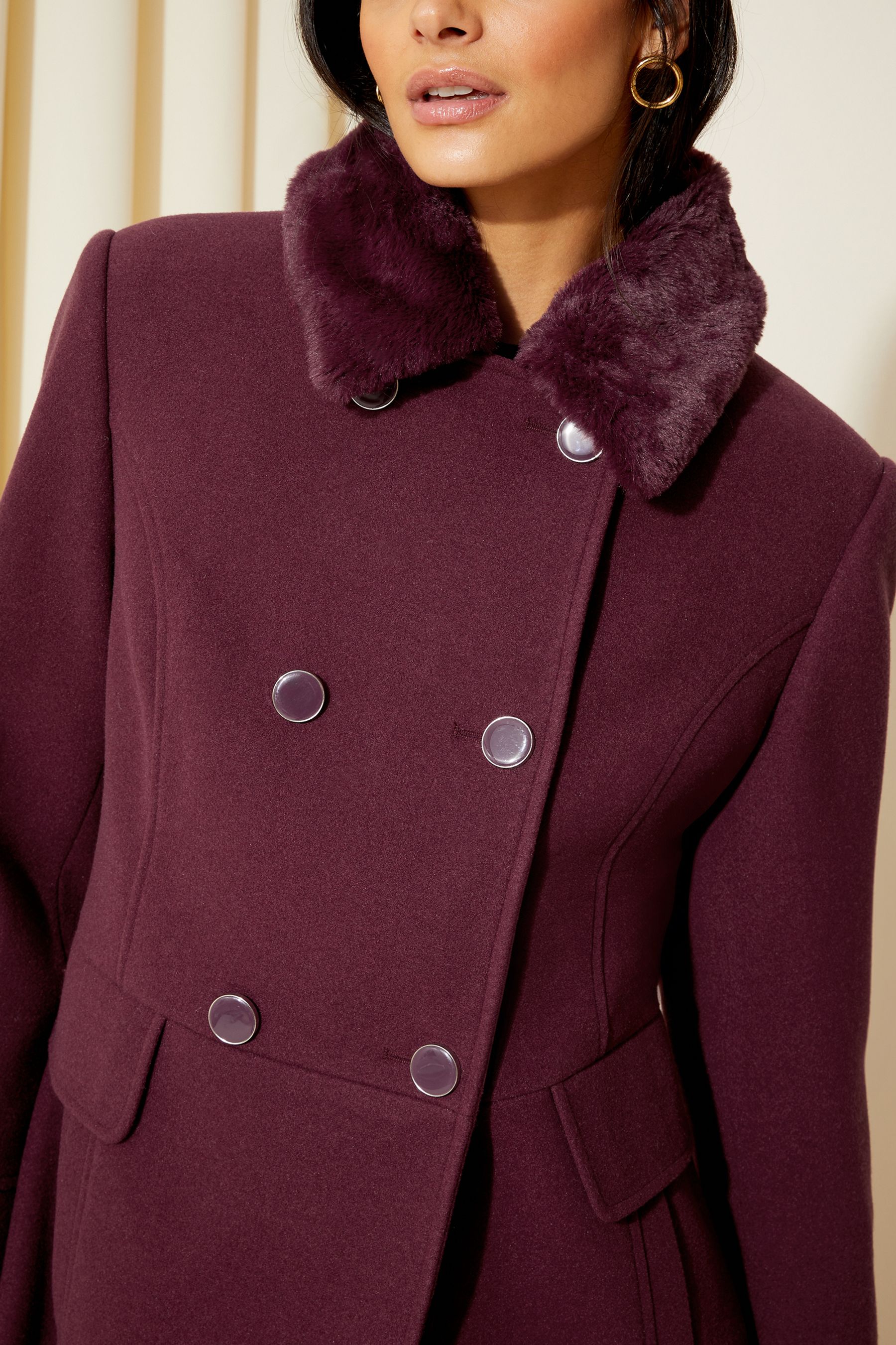 Berry faux fur collar coat deals