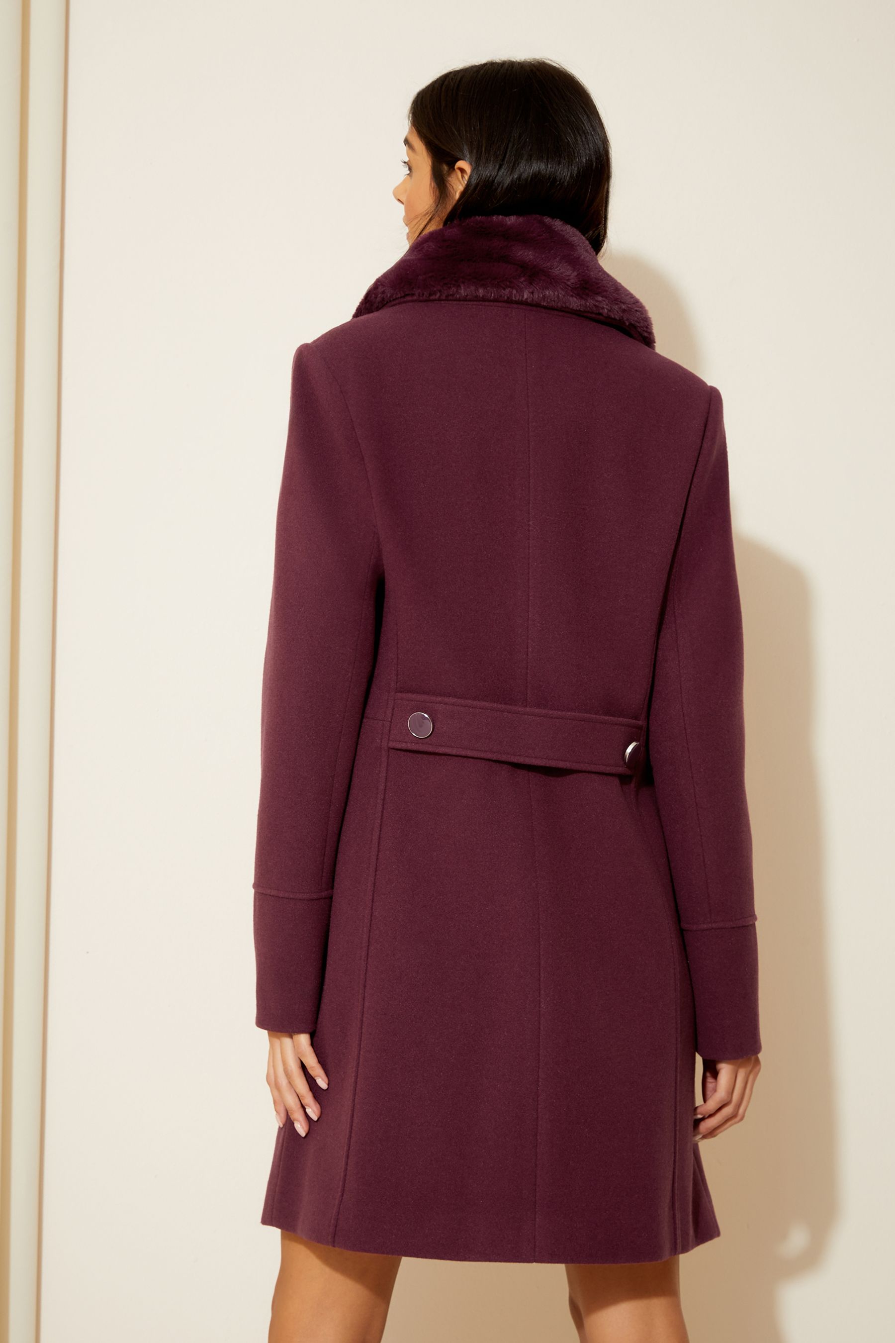 Buy Friends Like These Berry Red Faux Fur Collar Military Button Coat from Next Luxembourg