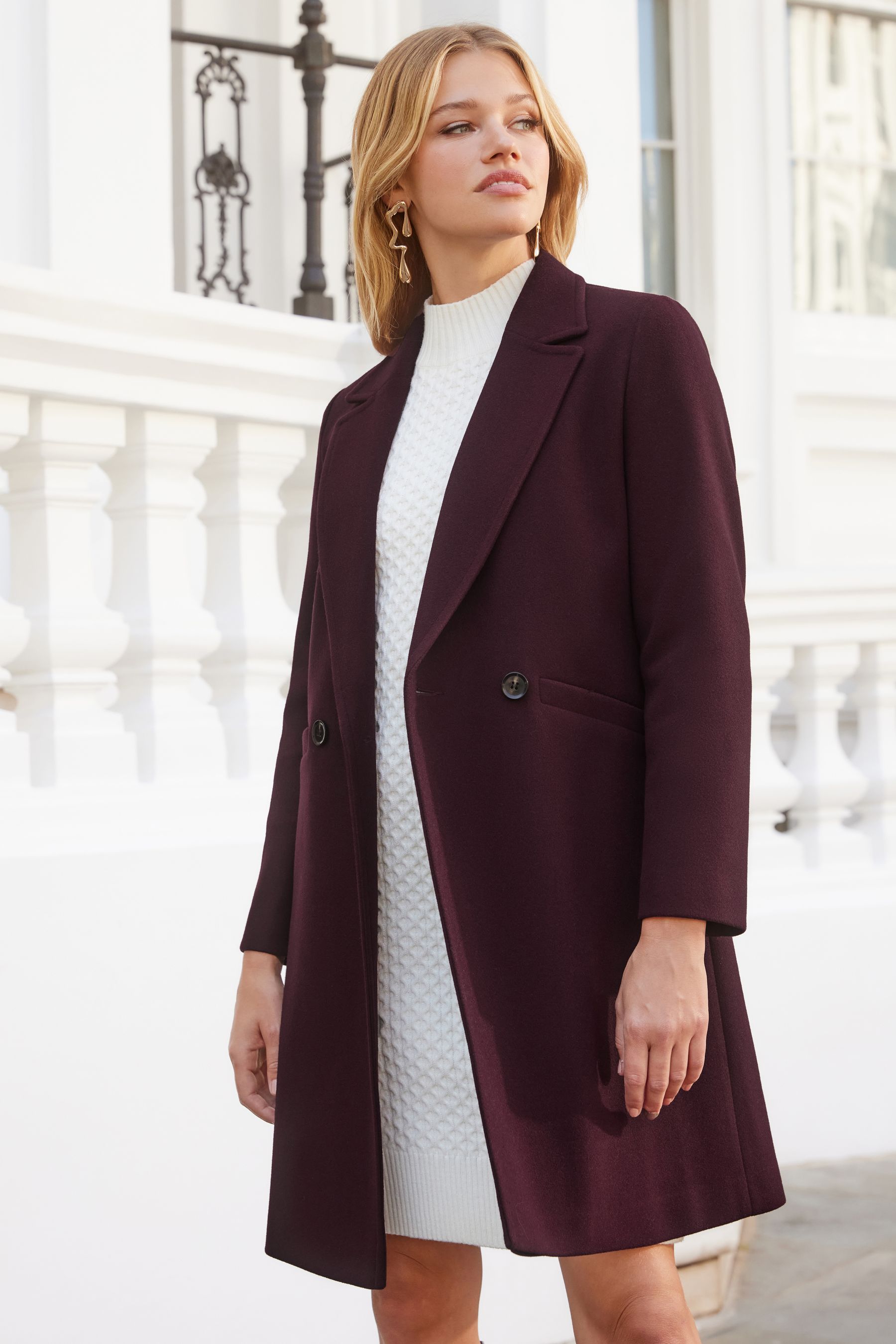 Double breasted wool look coat online