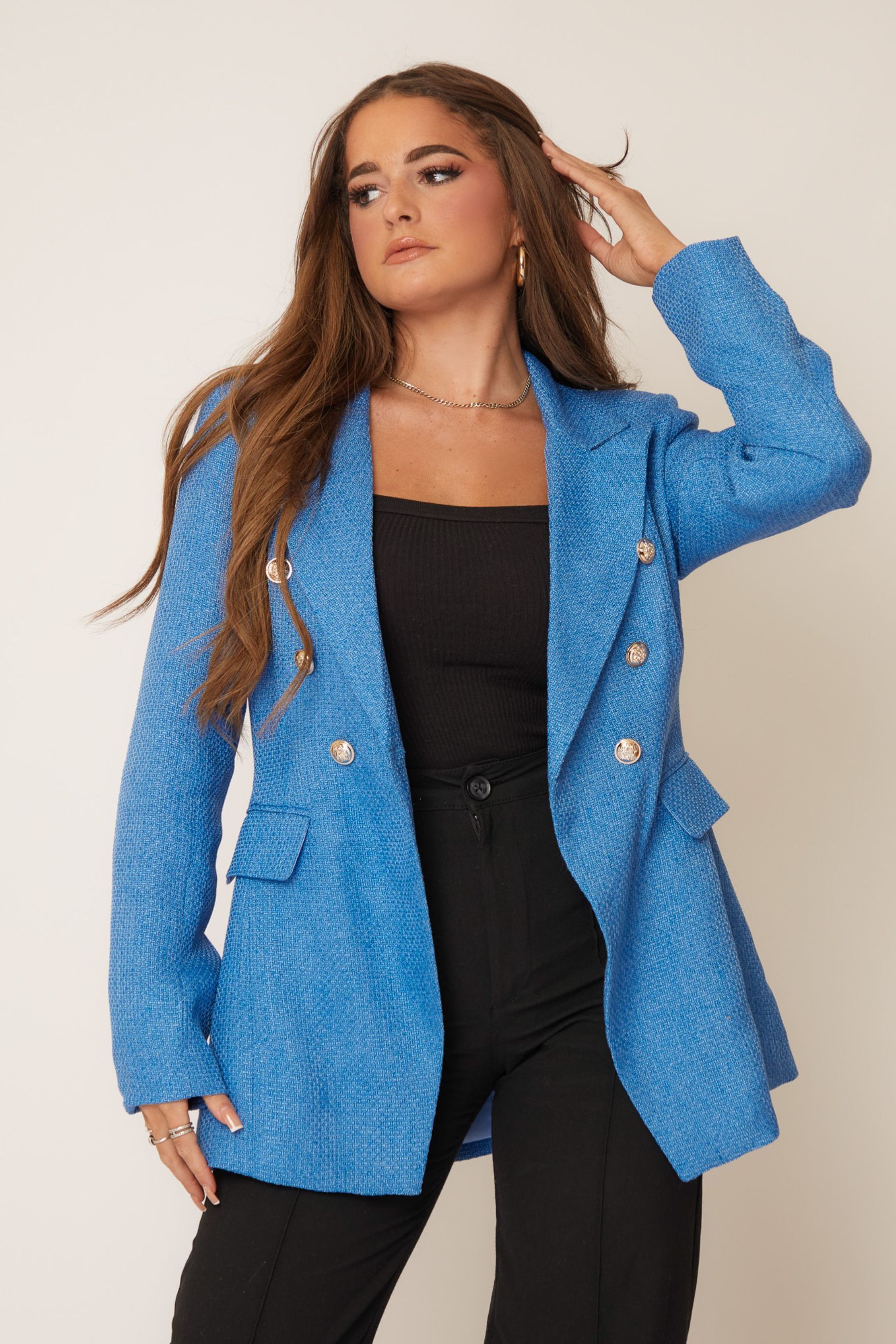 Buy Girl In Mind Blue Edith Boucle Military Button Blazer from Next Luxembourg