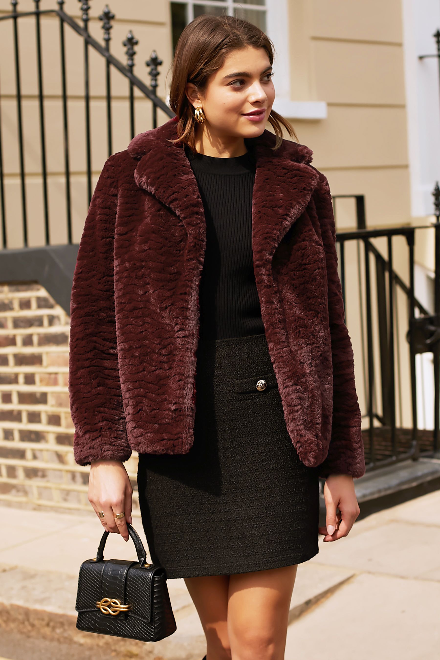 Burgundy faux fur coat uk cheap