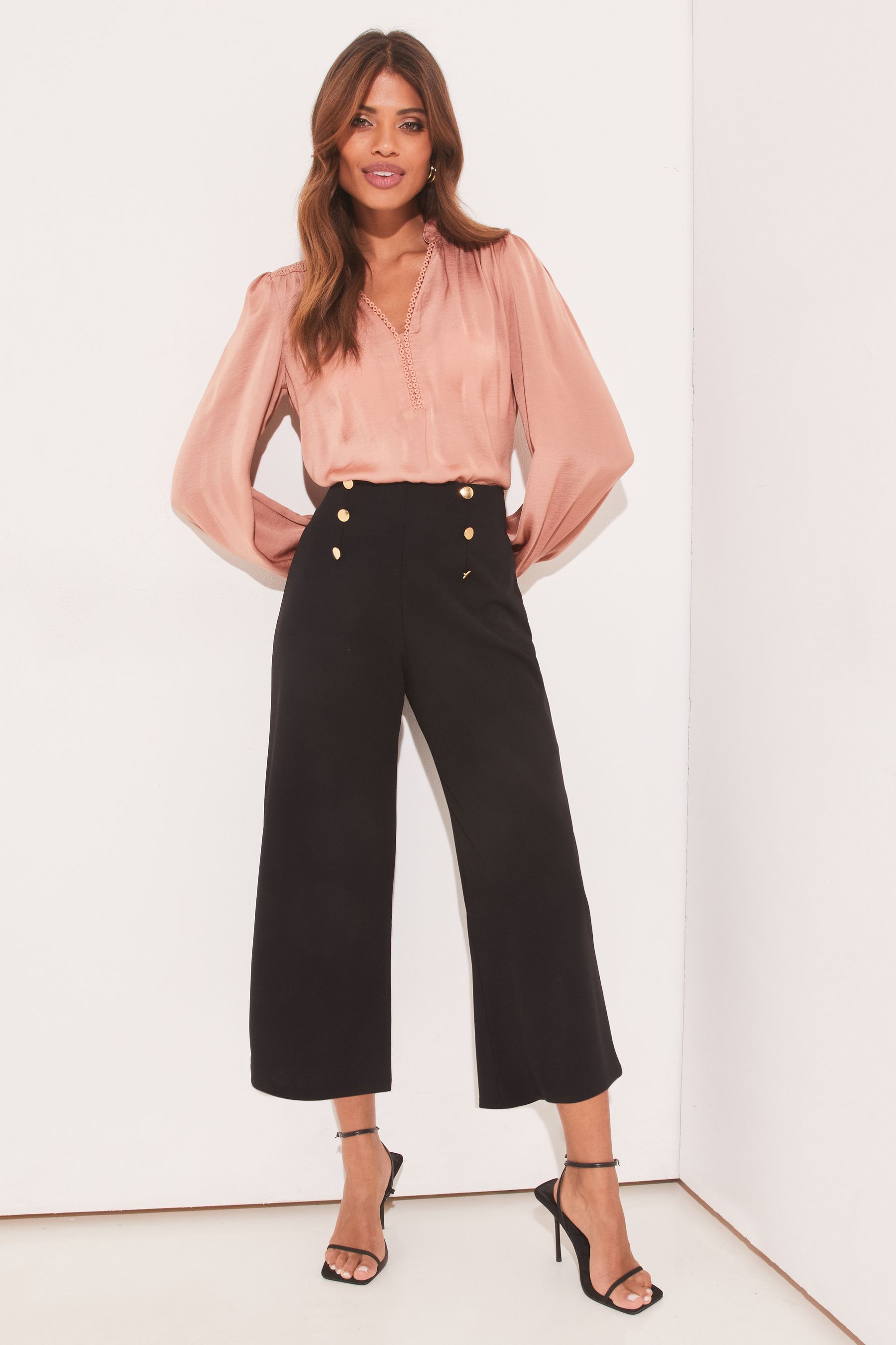 Buttoned culotte fit trousers hot sale