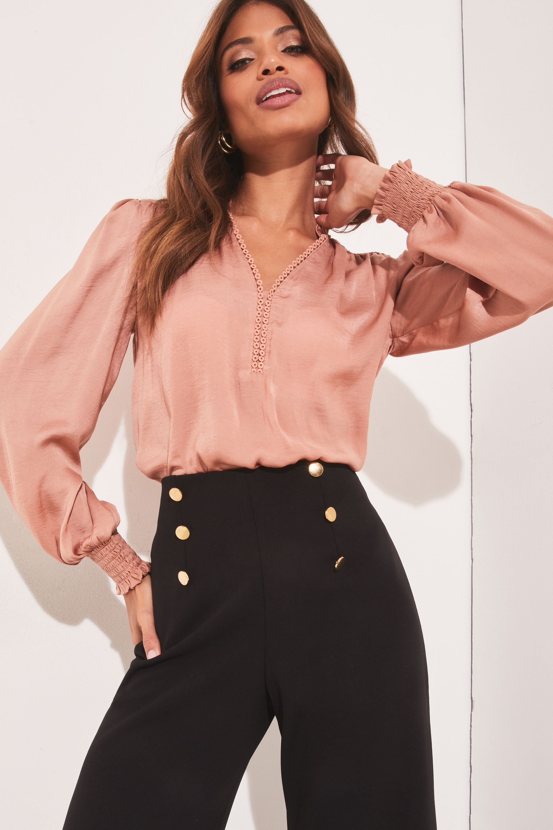 Buttoned culotte fit trousers outlet