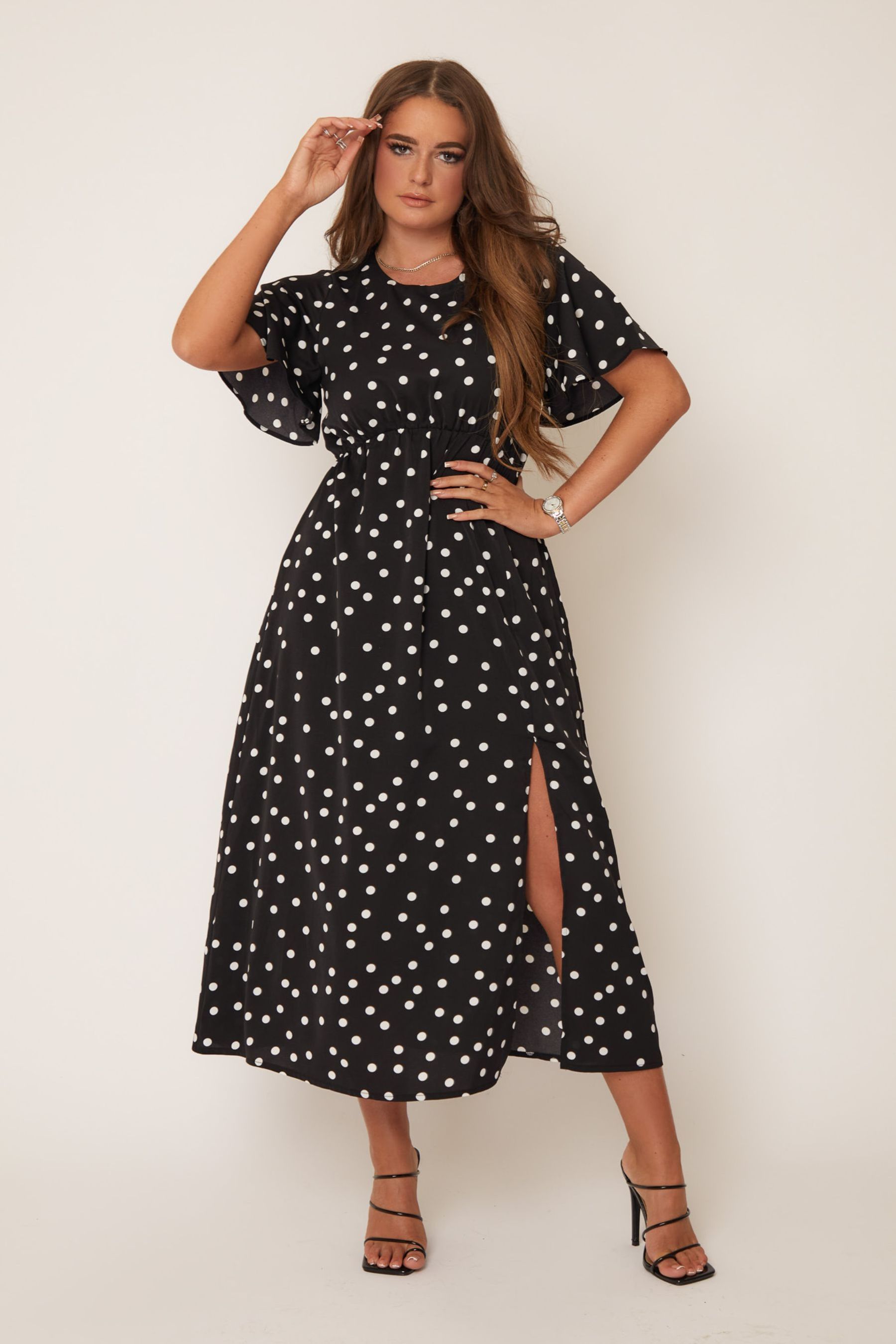 Polka dot split dress top