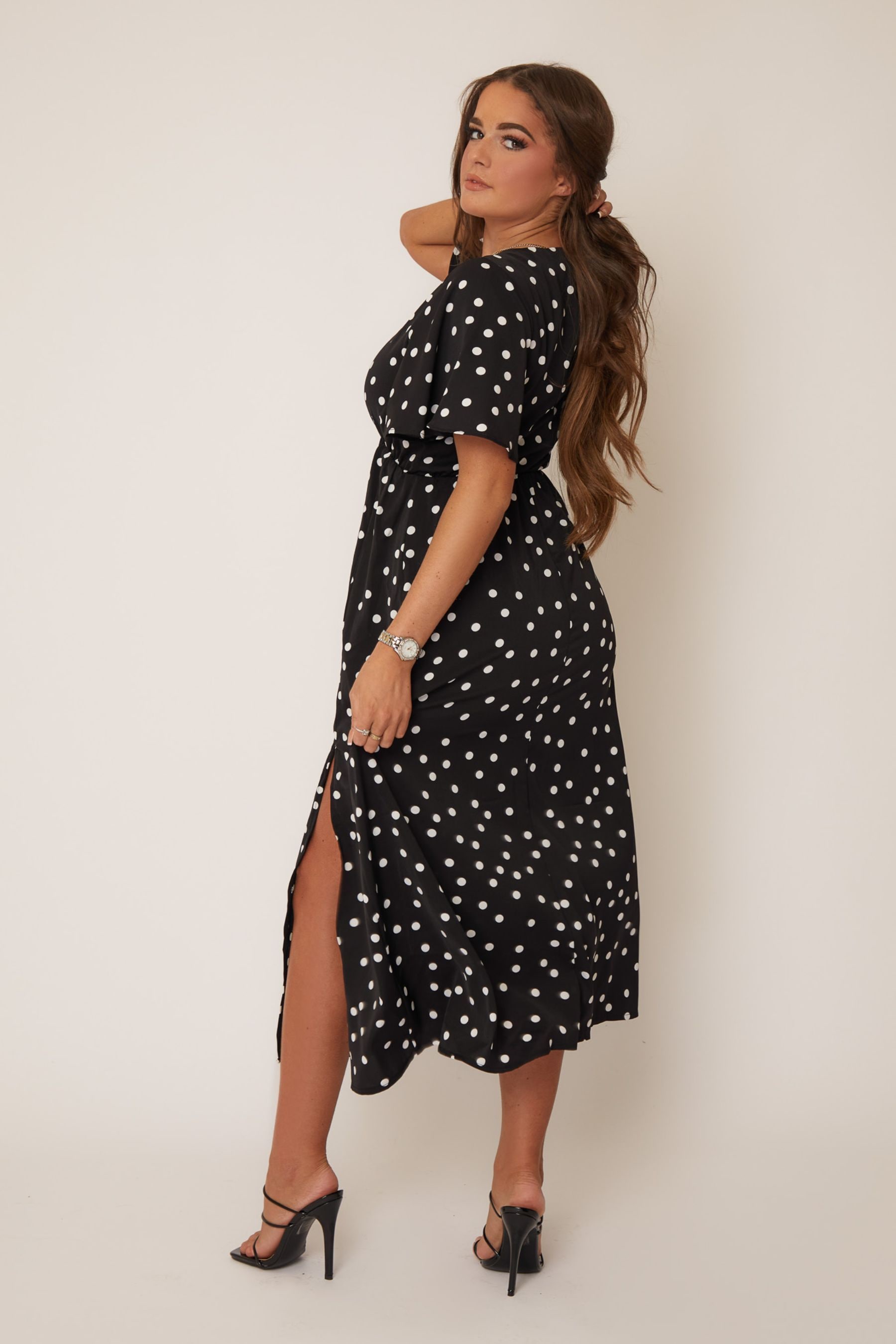 Polka dot split dress clearance