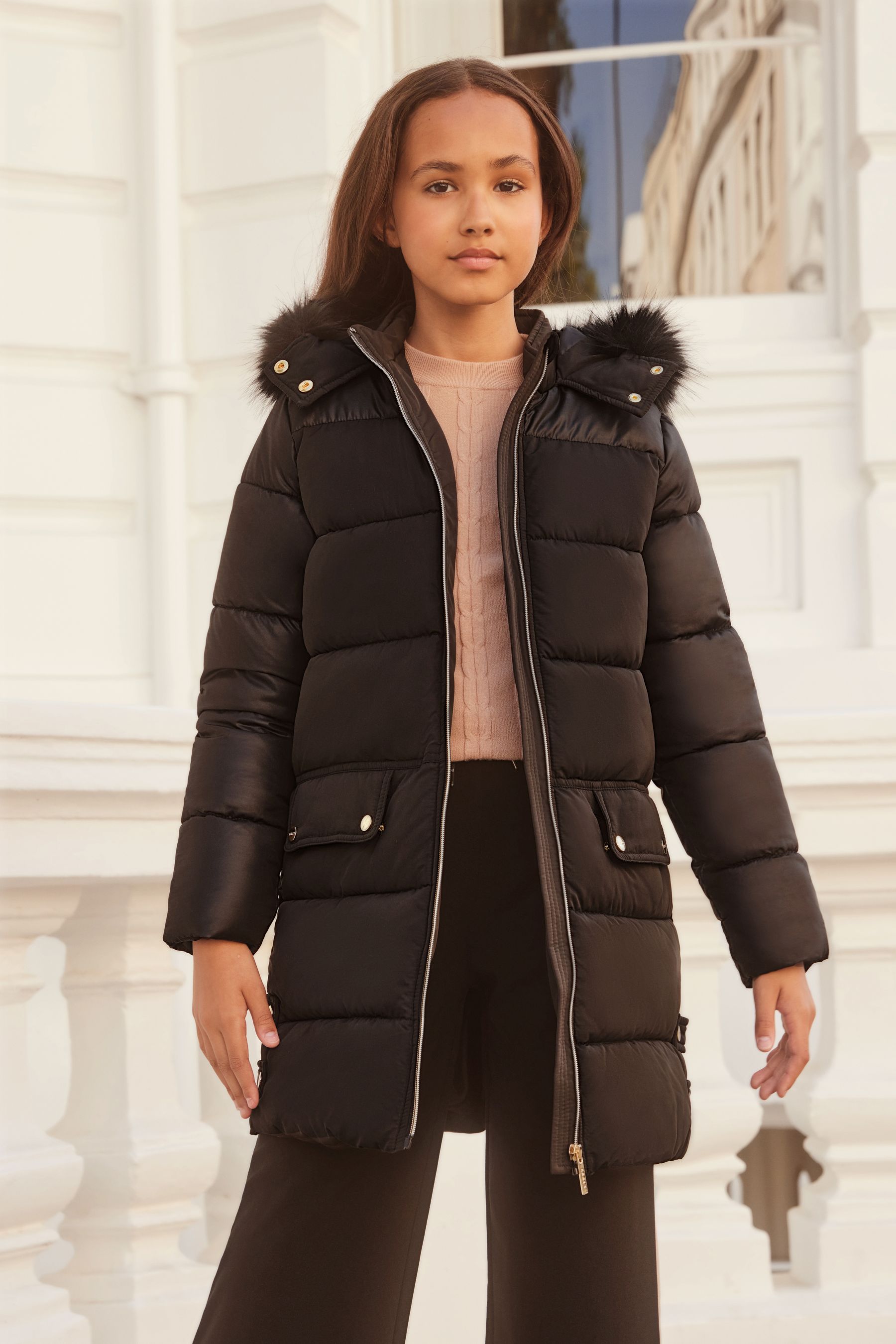 Buy Lipsy Black Hybrid Longline Duvet School Coat from Next Luxembourg