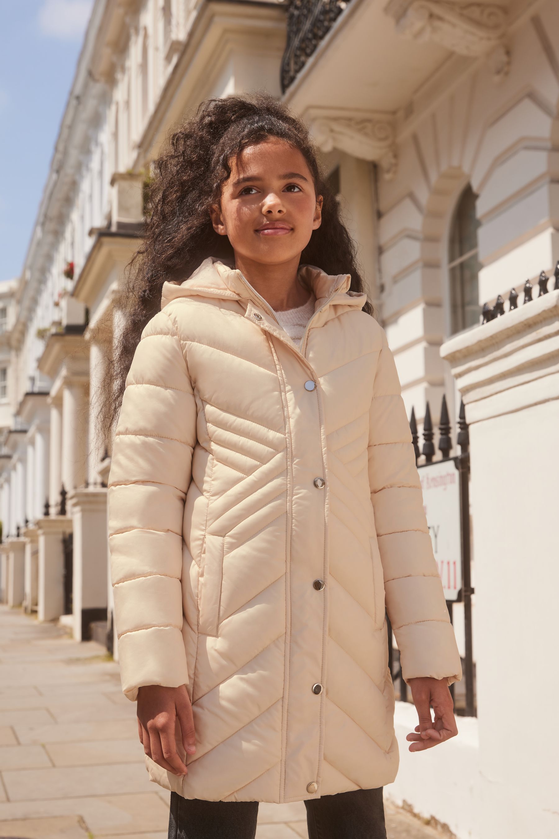 Buy Lipsy Cream Lightweight Longline Padded School Coat from Next Luxembourg