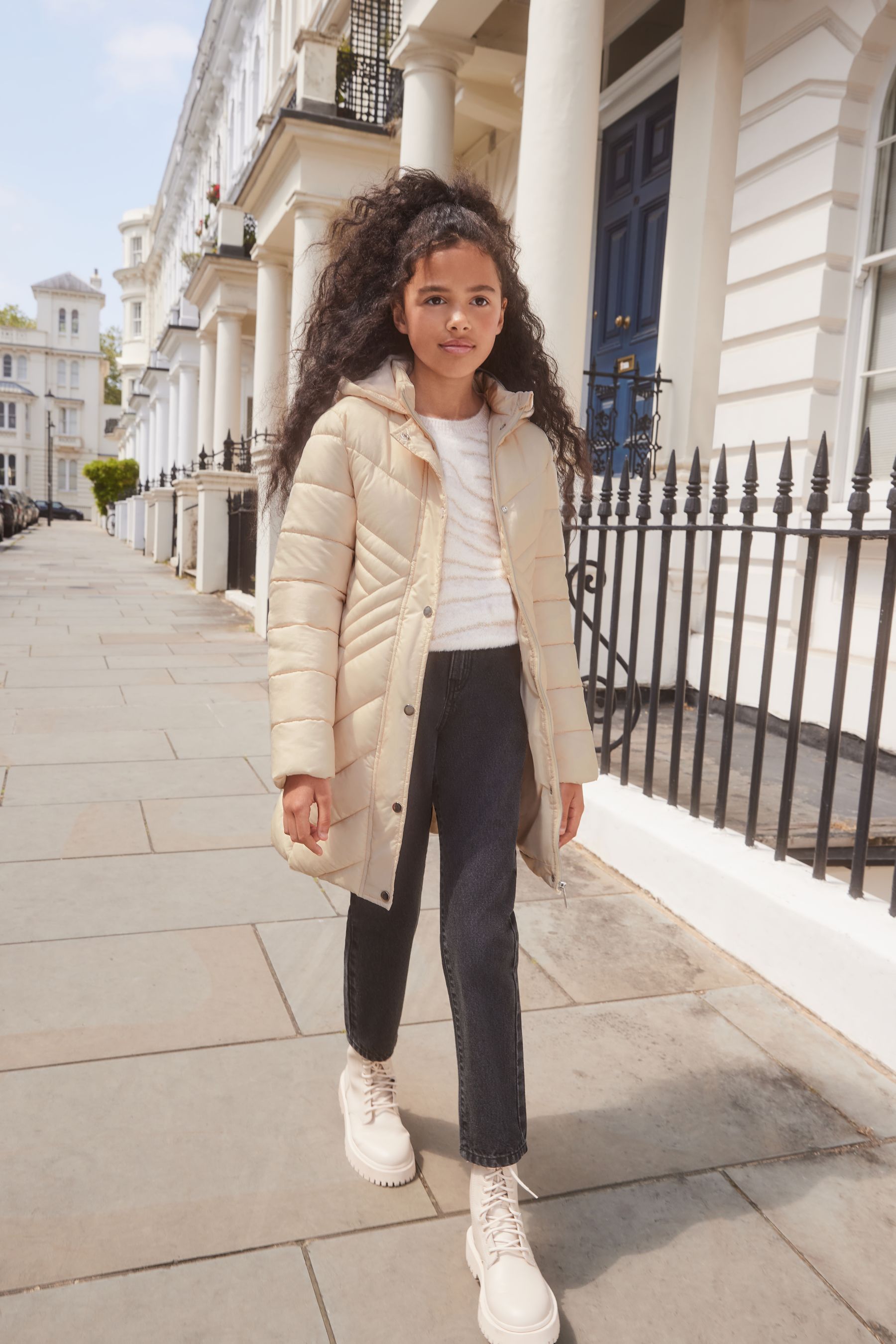 Buy Lipsy Cream Lightweight Longline Padded School Coat from Next Luxembourg