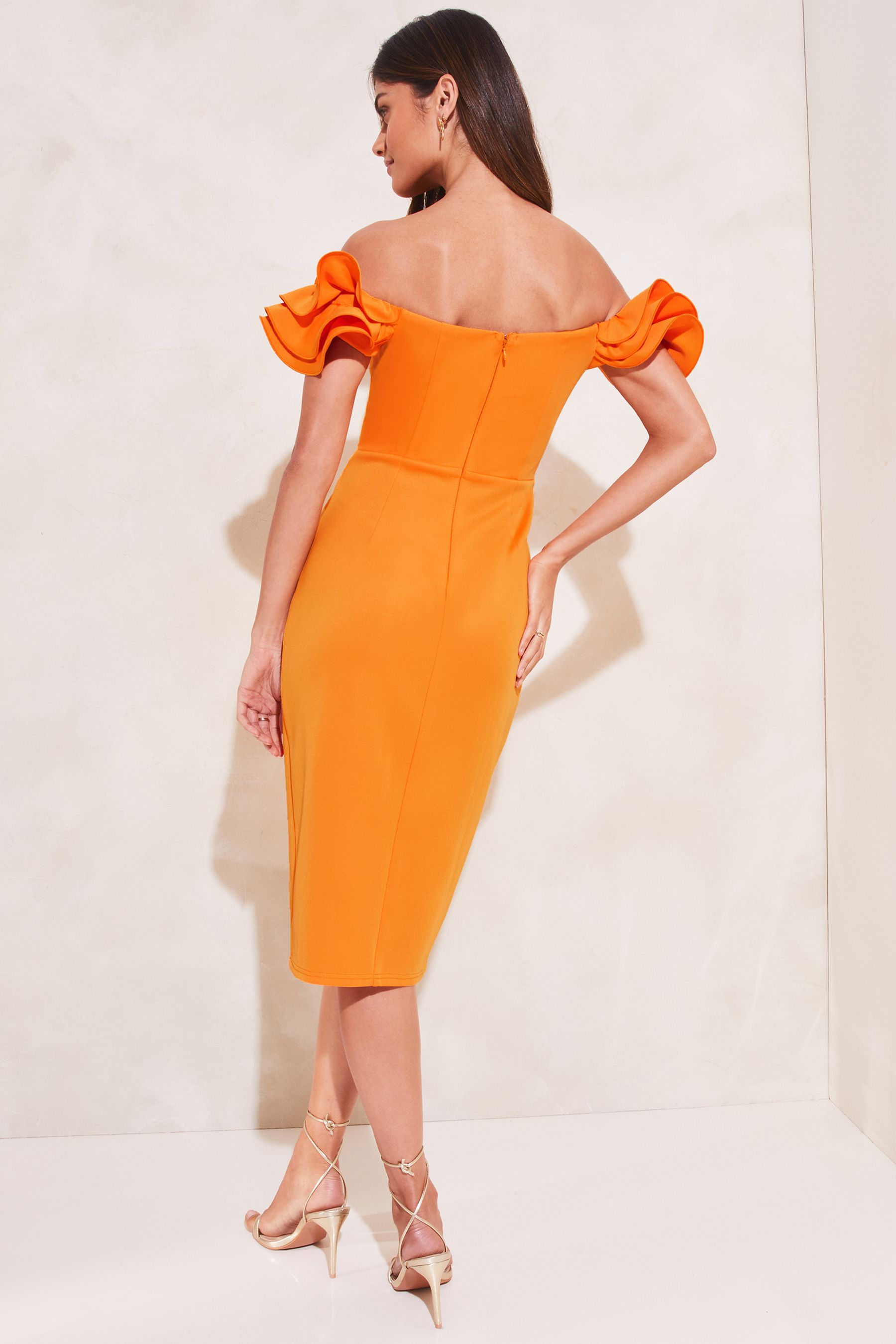 Lipsy bardot ruffle midi dress shop