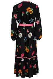 Pour Moi Black Floral Amara Wrap Front Tiered Woven Midi Dress - Image 5 of 5