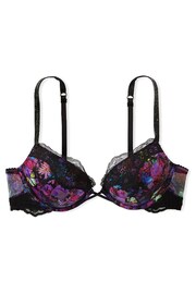 Victoria's Secret Moody Floral Black Lace Shine Strap Add 2 Cups Push Up Bombshell Bra - Image 3 of 3