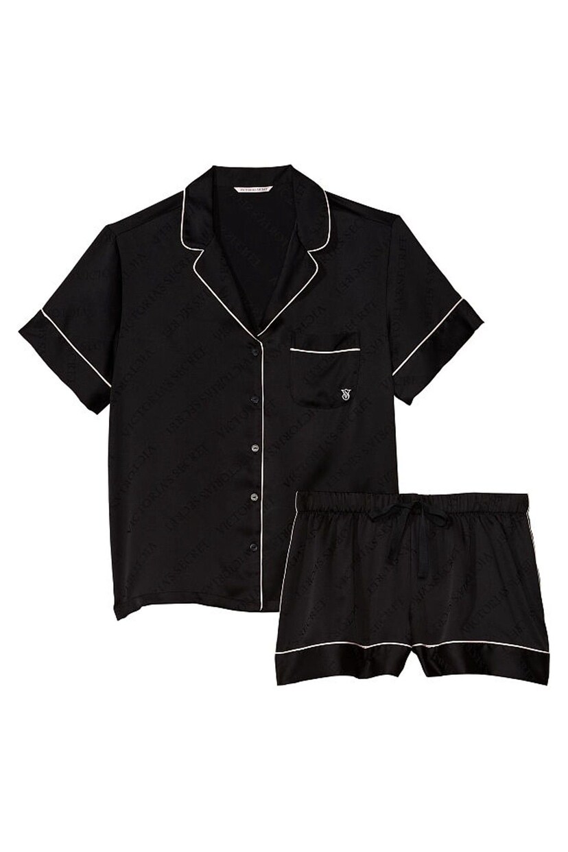 Victoria's Secret Black Diagonal Stripe Satin Short Pyjamas - Image 3 of 4