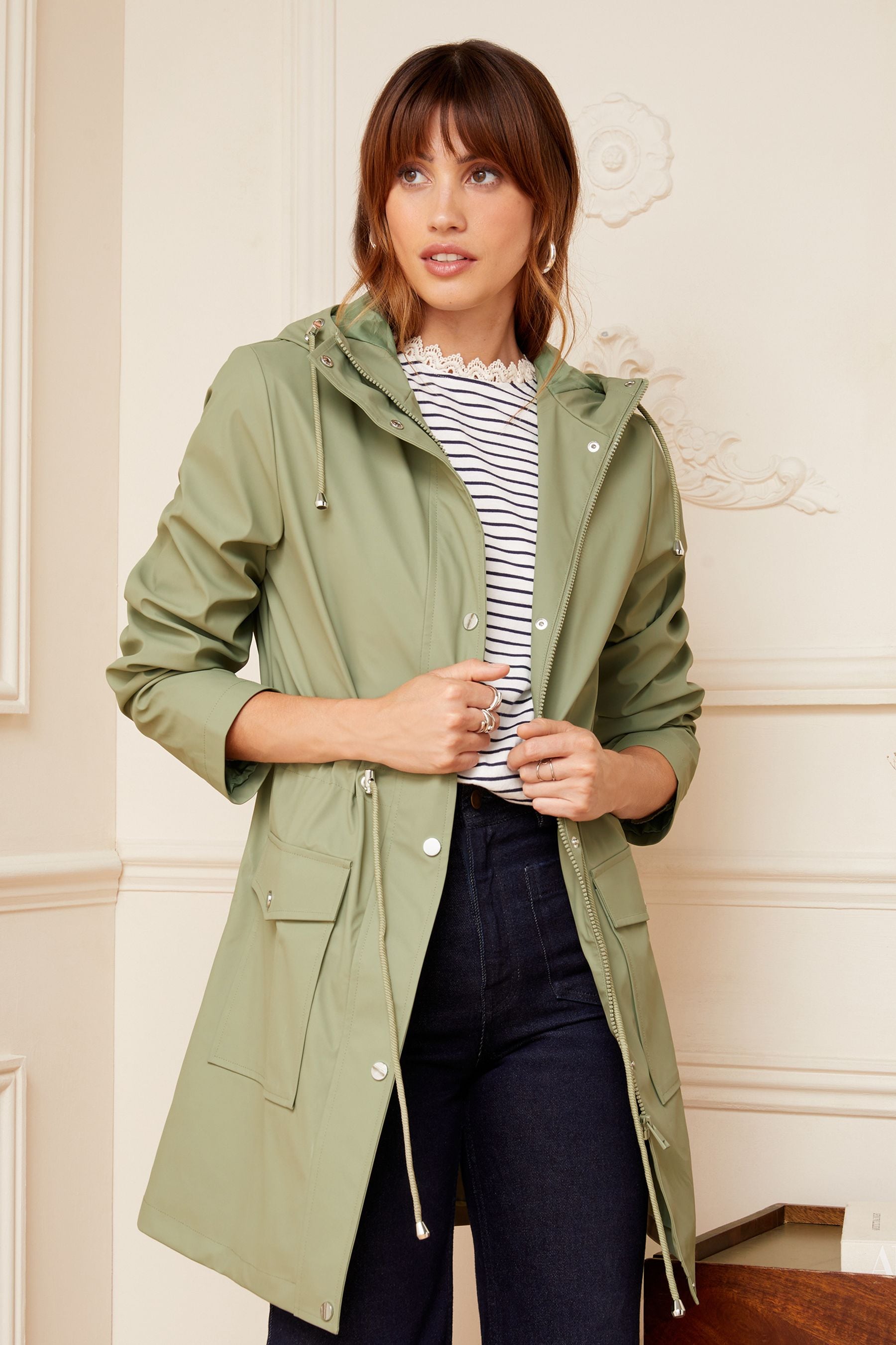 Buy Love Roses Khaki Green Hooded Shower Resistant Long Line Coat from Next Luxembourg
