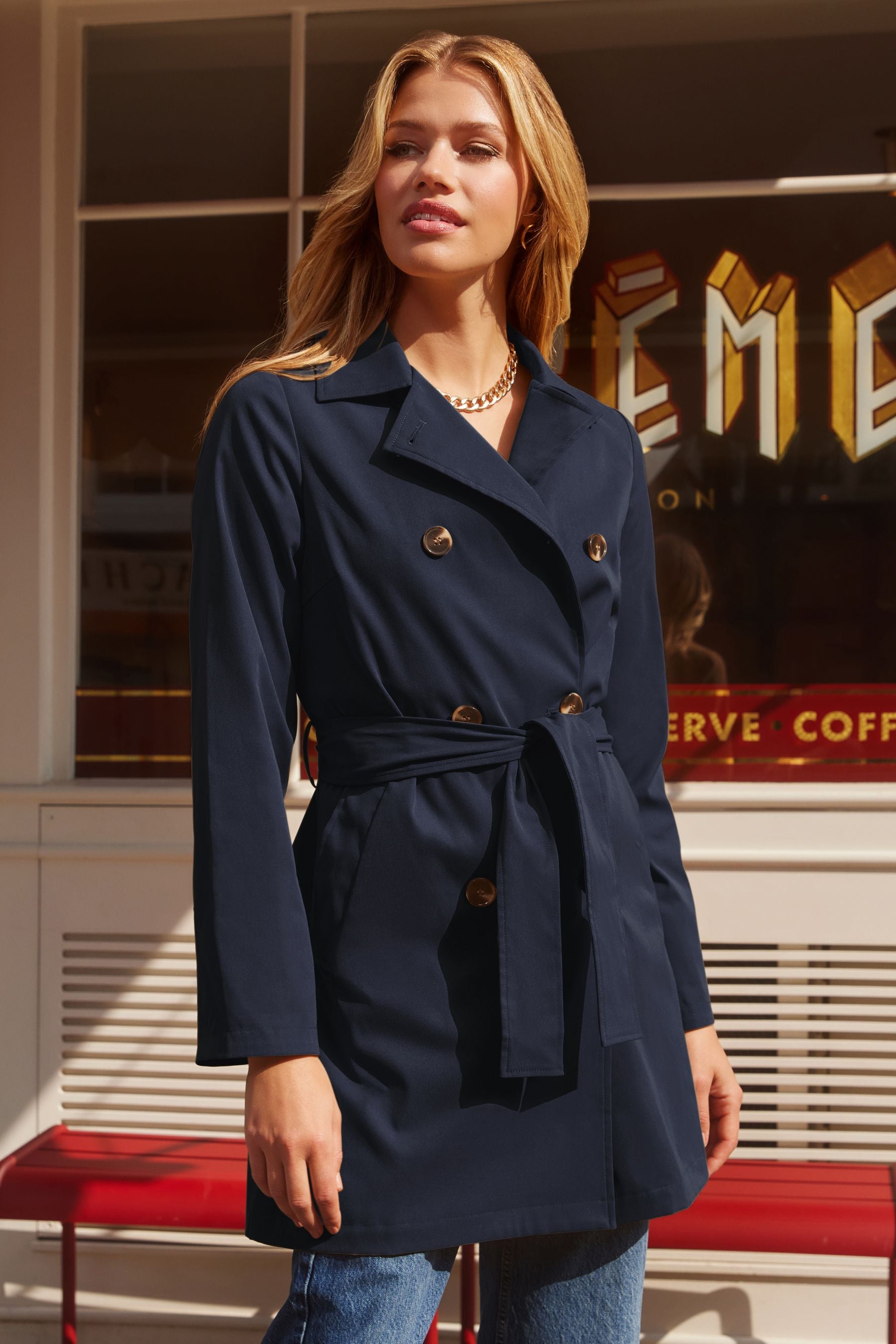 Navy double breasted trench coat hotsell