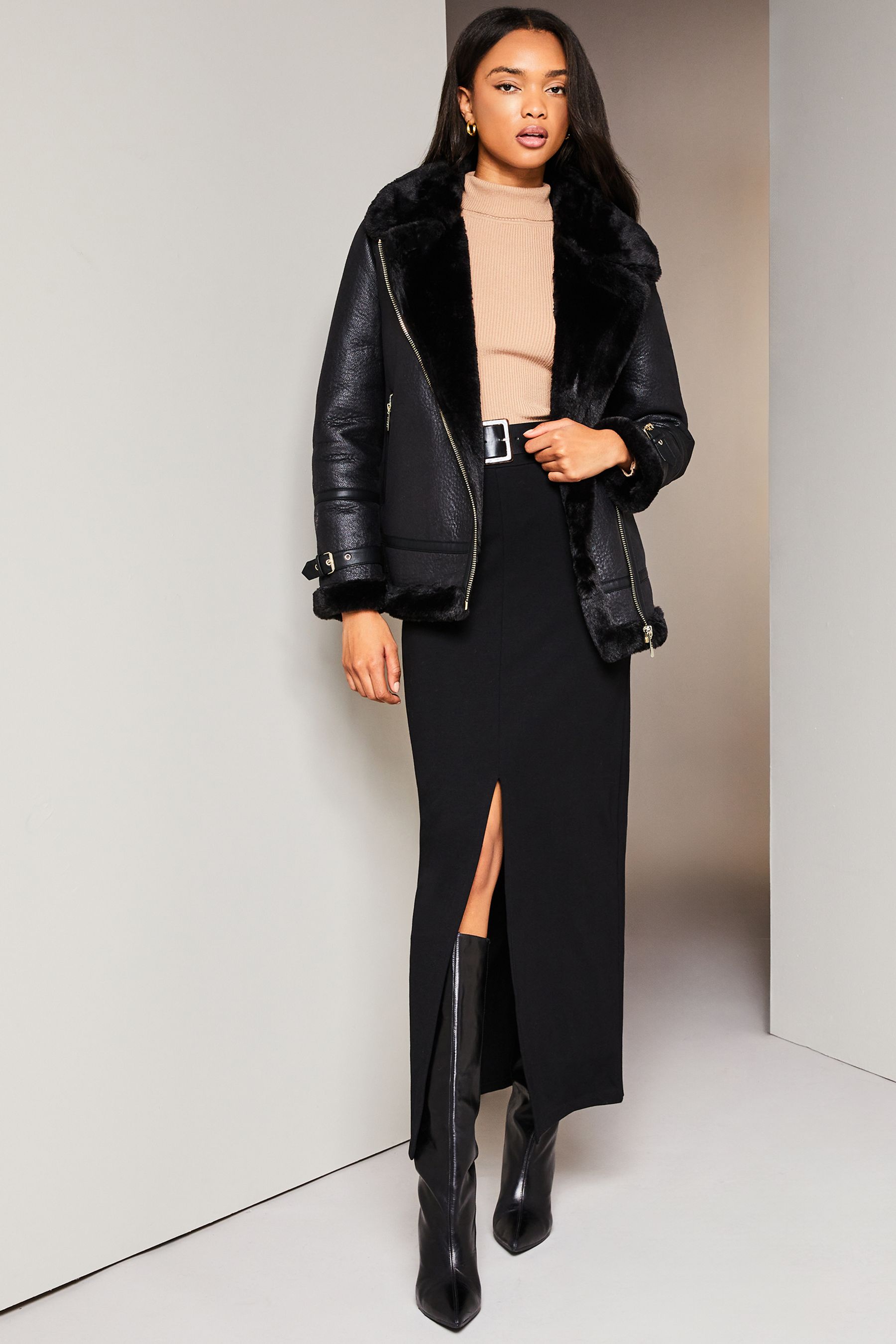 Buy Lipsy Black Faux Fur Lined Aviator Jacket from Next Luxembourg