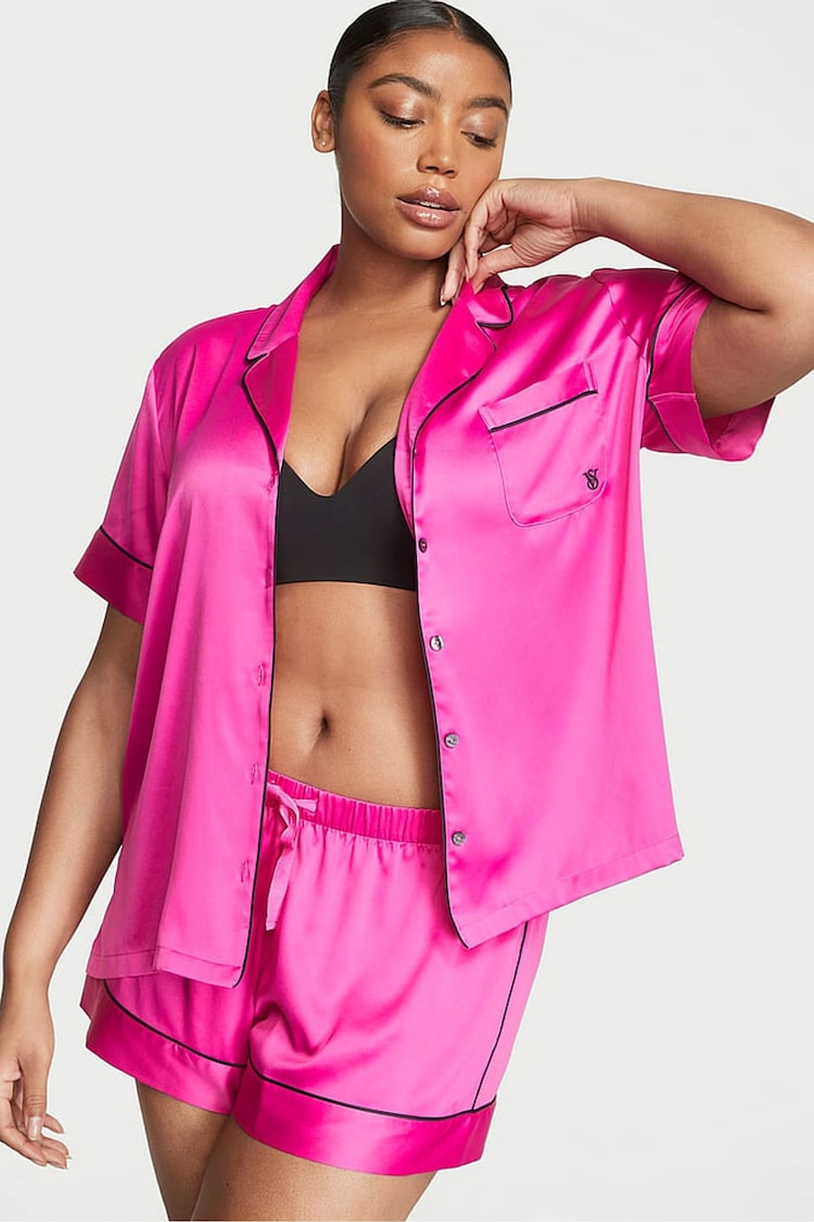 Victoria's Secret Fuchsia Frenzy Pink Satin Short Pyjama Set - Image 1 of 3