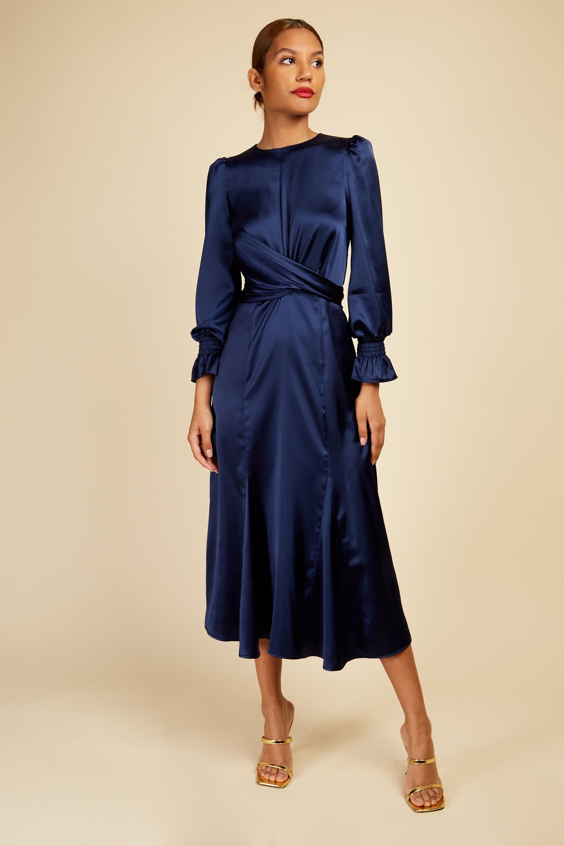 Buy Little Mistress Navy Blue Crossover Waist Midi Dress from Next Luxembourg