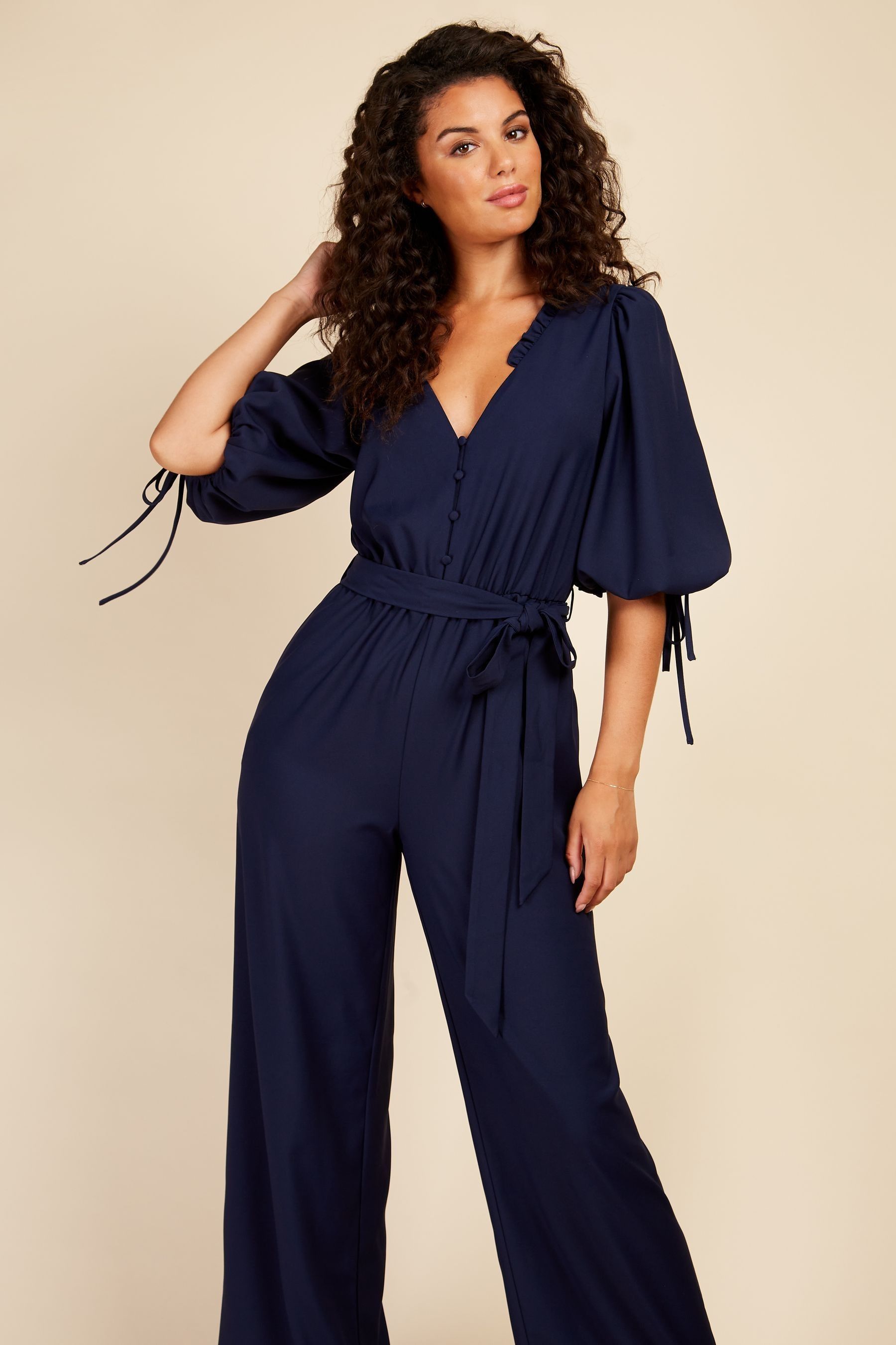 Buy Little Mistress Navy Blue Button Detail Jumpsuit from Next Luxembourg