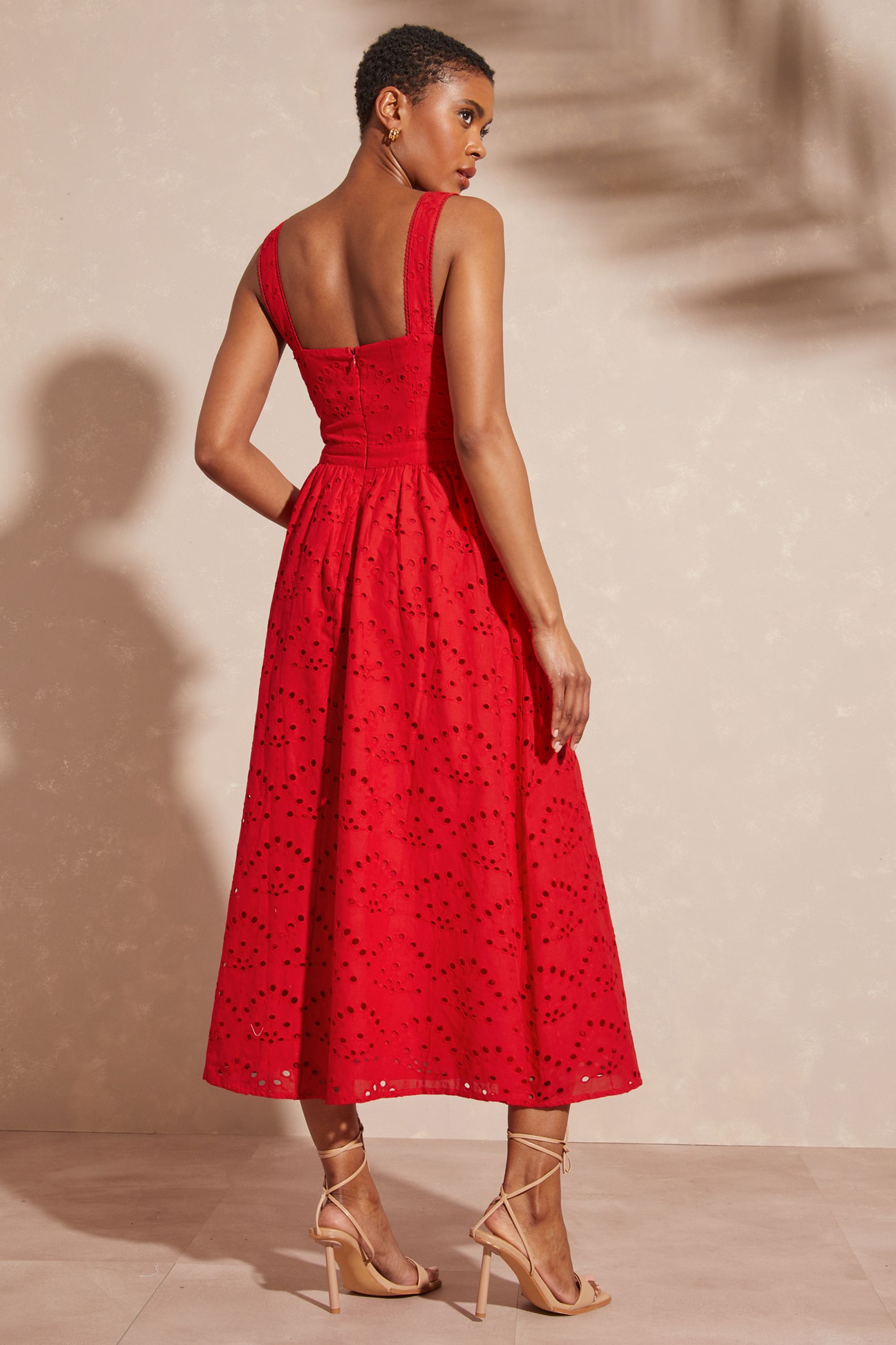 Buy Love Roses Red Broderie Fit And Flare Cami Midi Dress from Next Luxembourg