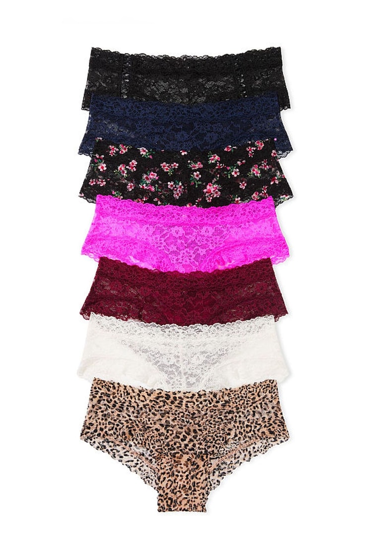 Victoria's Secret Black/Blue/Pink/Leopard/White Cheeky 7 Pack Knickers - Image 1 of 4