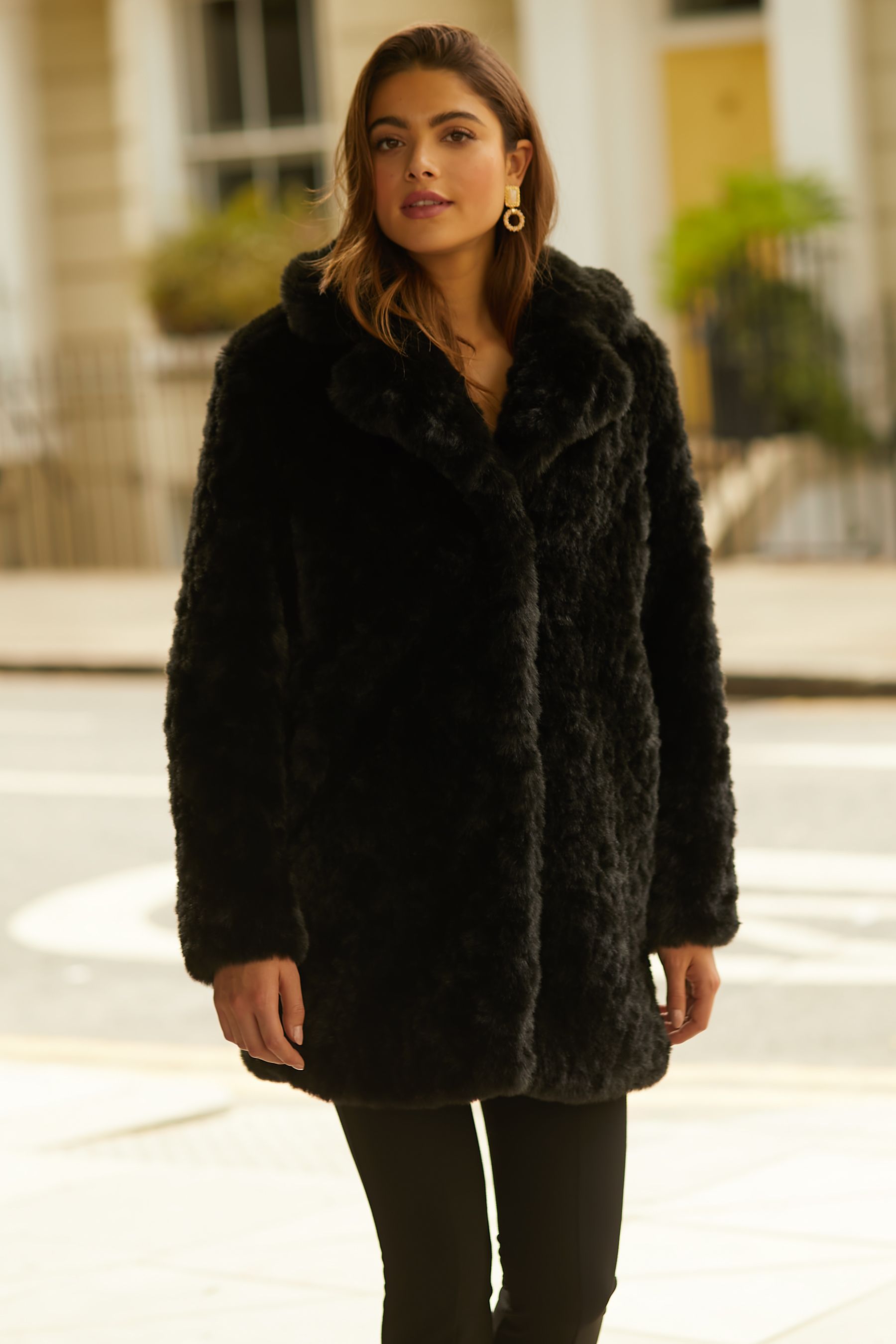 Petite black fur coat discount
