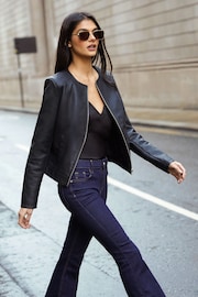 Friends Like These Black Faux Leather Short Collarless Jacket - Image 1 of 4
