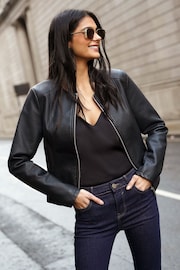 Friends Like These Black Faux Leather Short Collarless Jacket - Image 2 of 4