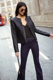 Friends Like These Black Faux Leather Short Collarless Jacket - Image 4 of 4